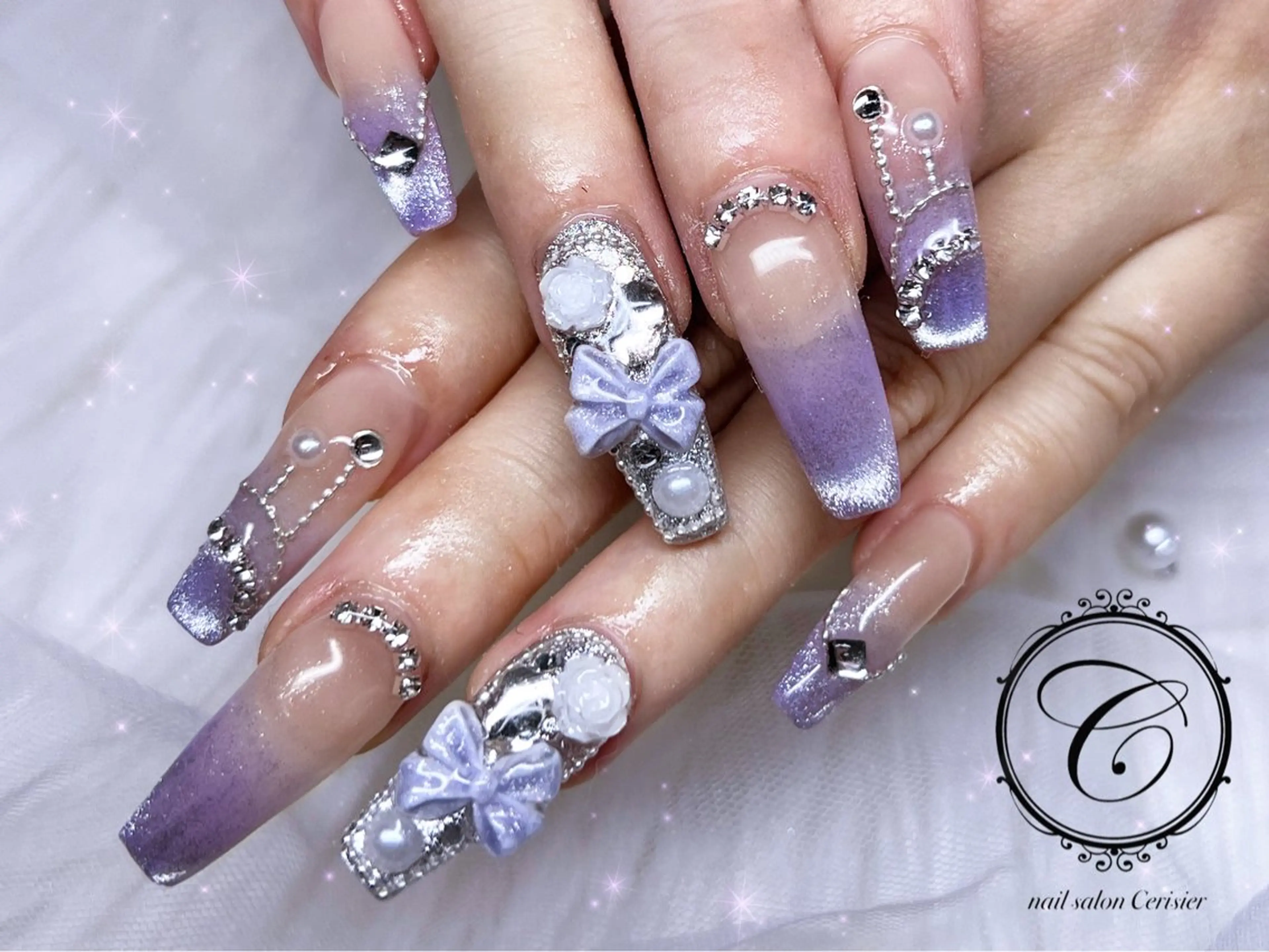 ネイル 長さ出し ジェルネイル マグネットネイル 持ち込み パラジェル cerisier セリシールのネイルデザイン