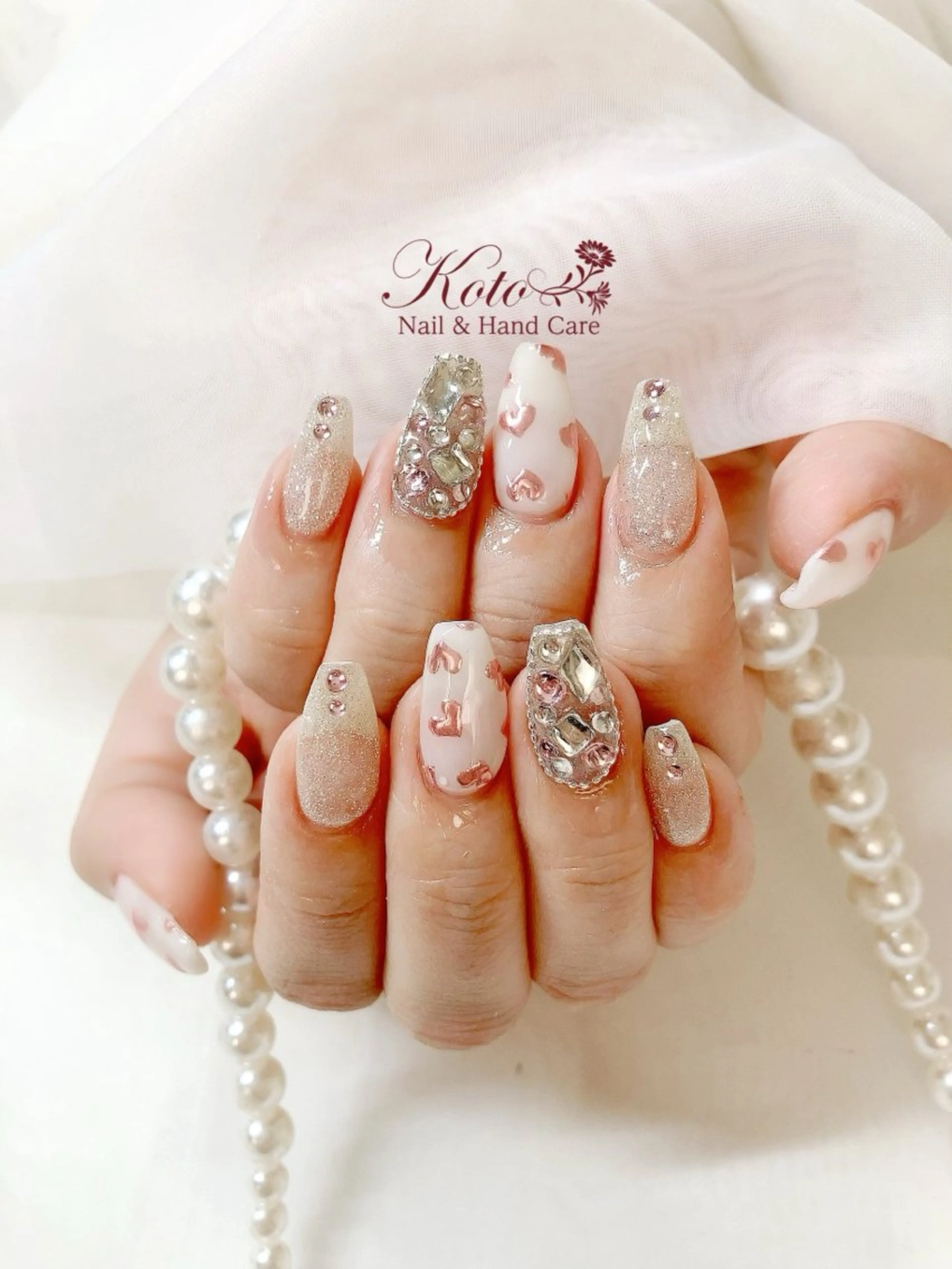 ネイル 長さ出し ジェルネイル ハート 持ち込み ニュアンスネイル ハンドネイル Nail Salon KOTOのネイルデザイン