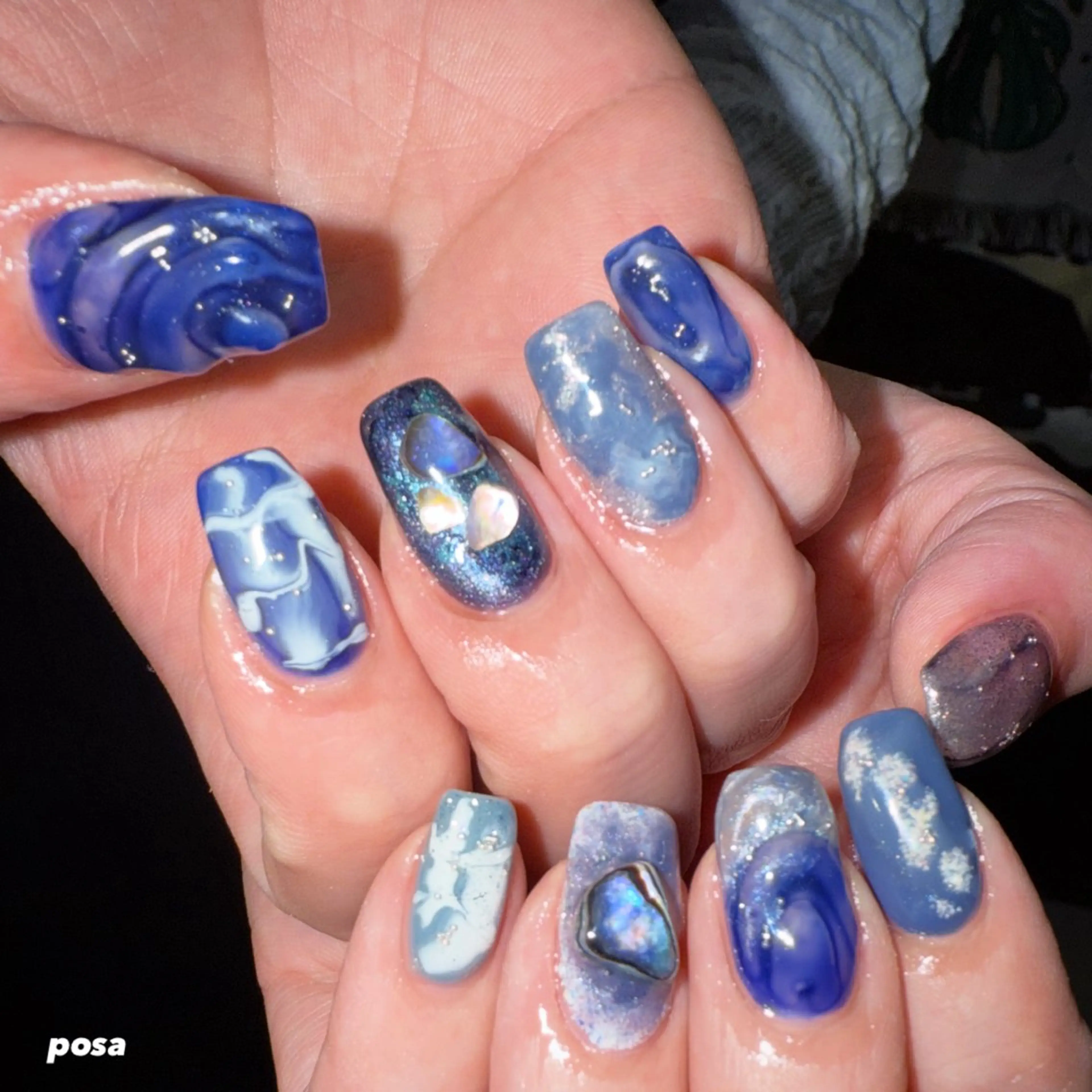 ネイル ブルー シンプルネイル ハンドネイル posa nail モエミのネイルデザイン
