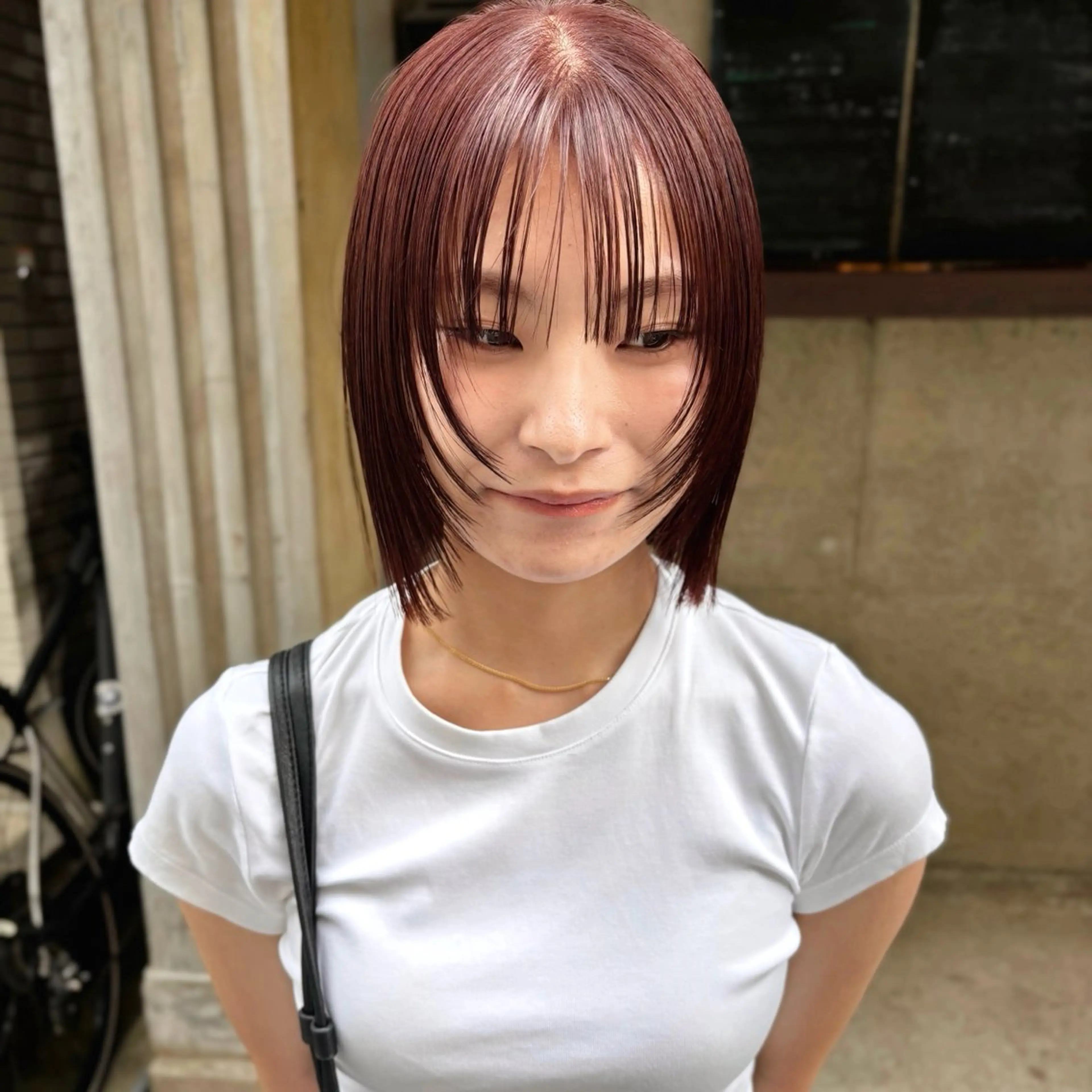 ミディアム カラー ブリーチ ブリーチなしカラー ボブ カット ヘアカラー トリートメント 水原波津輝/ボブ /ニュアンスパーマのヘアスタイル