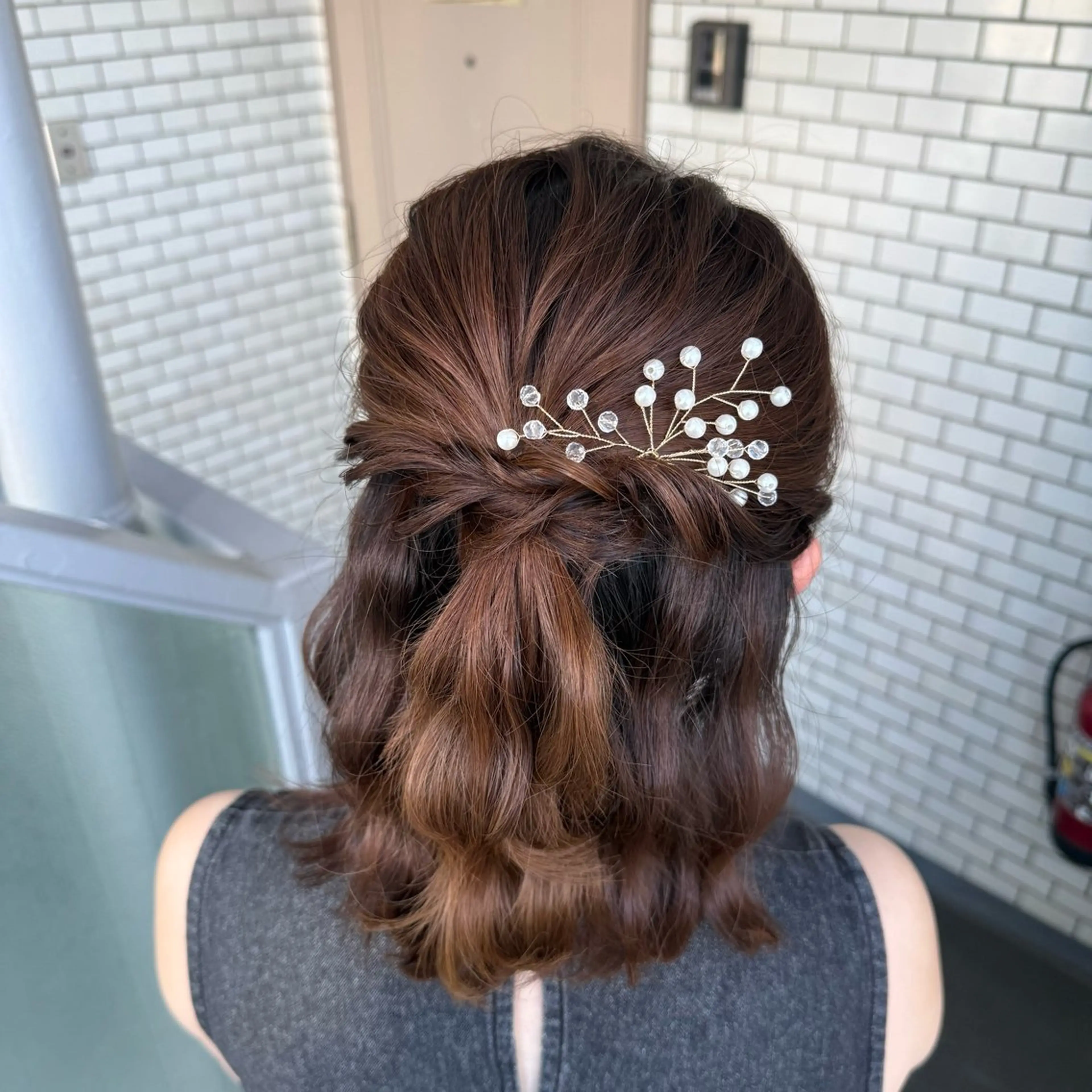 ショート ヘアアレンジ ハーフアップ 結婚式・ブライダル ボブ デート ヘアセット 褒められヘアメイク /ボブ女子🐶みおのヘアスタイル