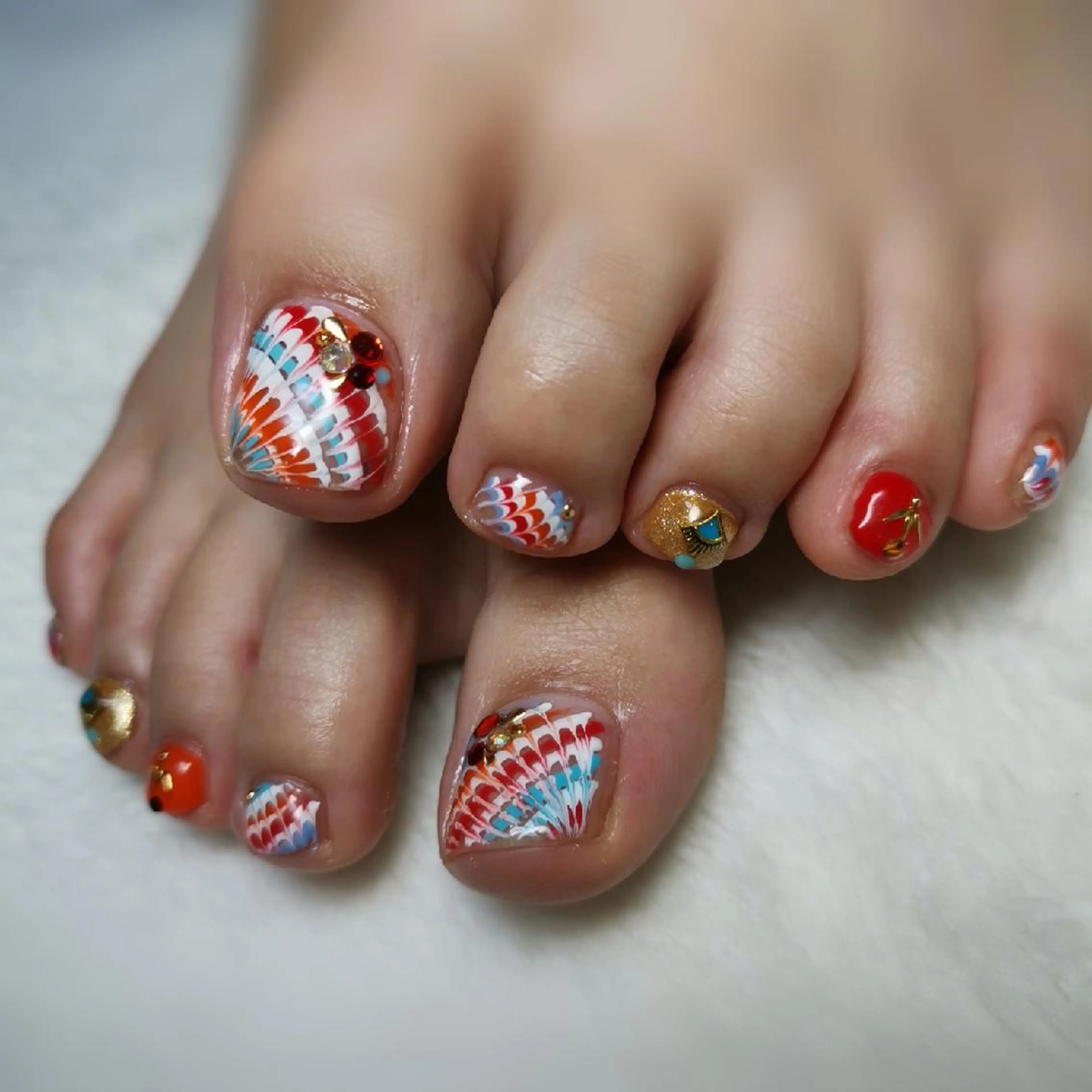 ネイル 大理石ネイル(マーブル) ピーコックネイル フットネイル reve あやののネイルデザイン