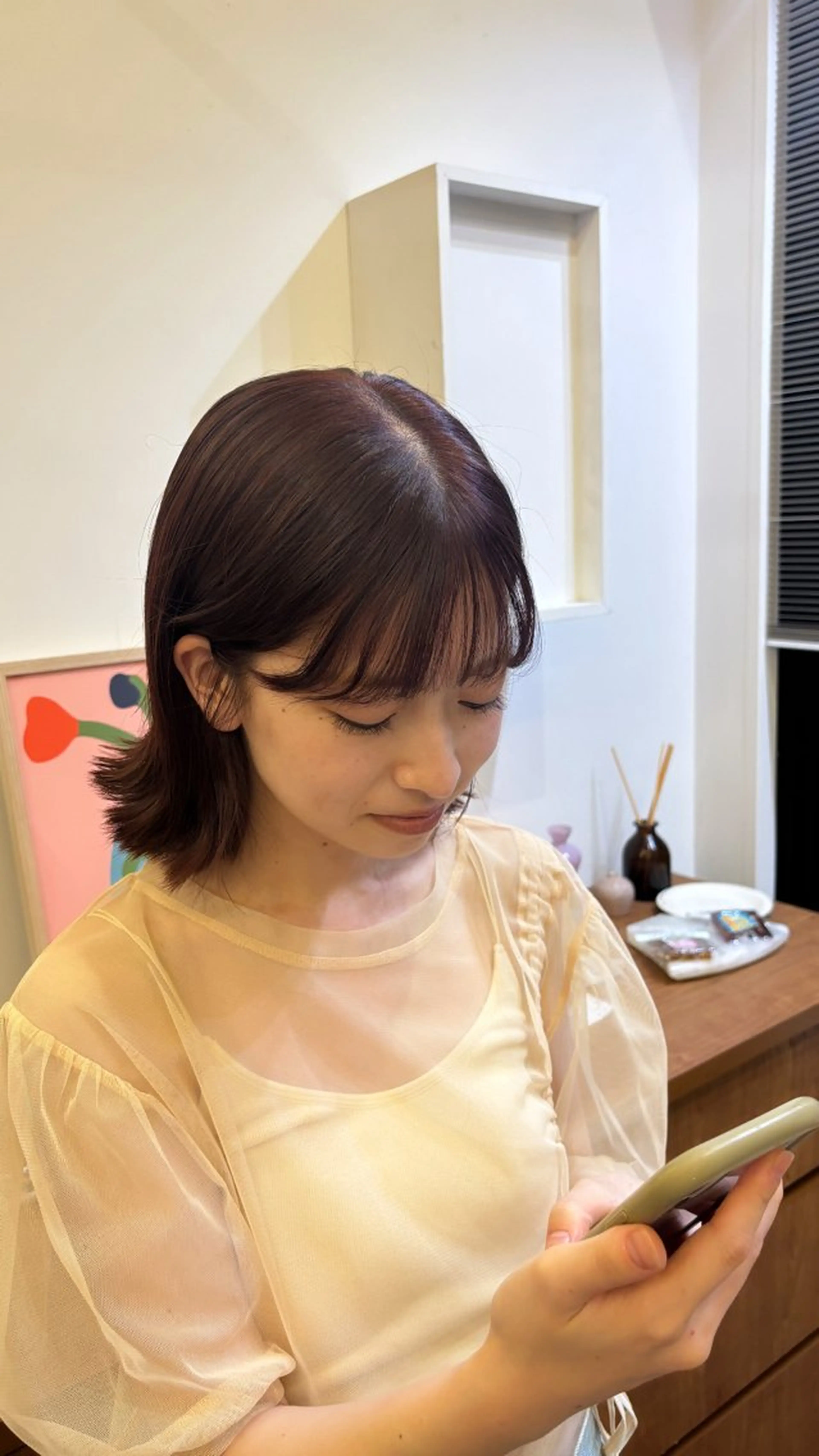 カラー レッドカラー ヘアカラー カミヤマ シオリのヘアスタイル