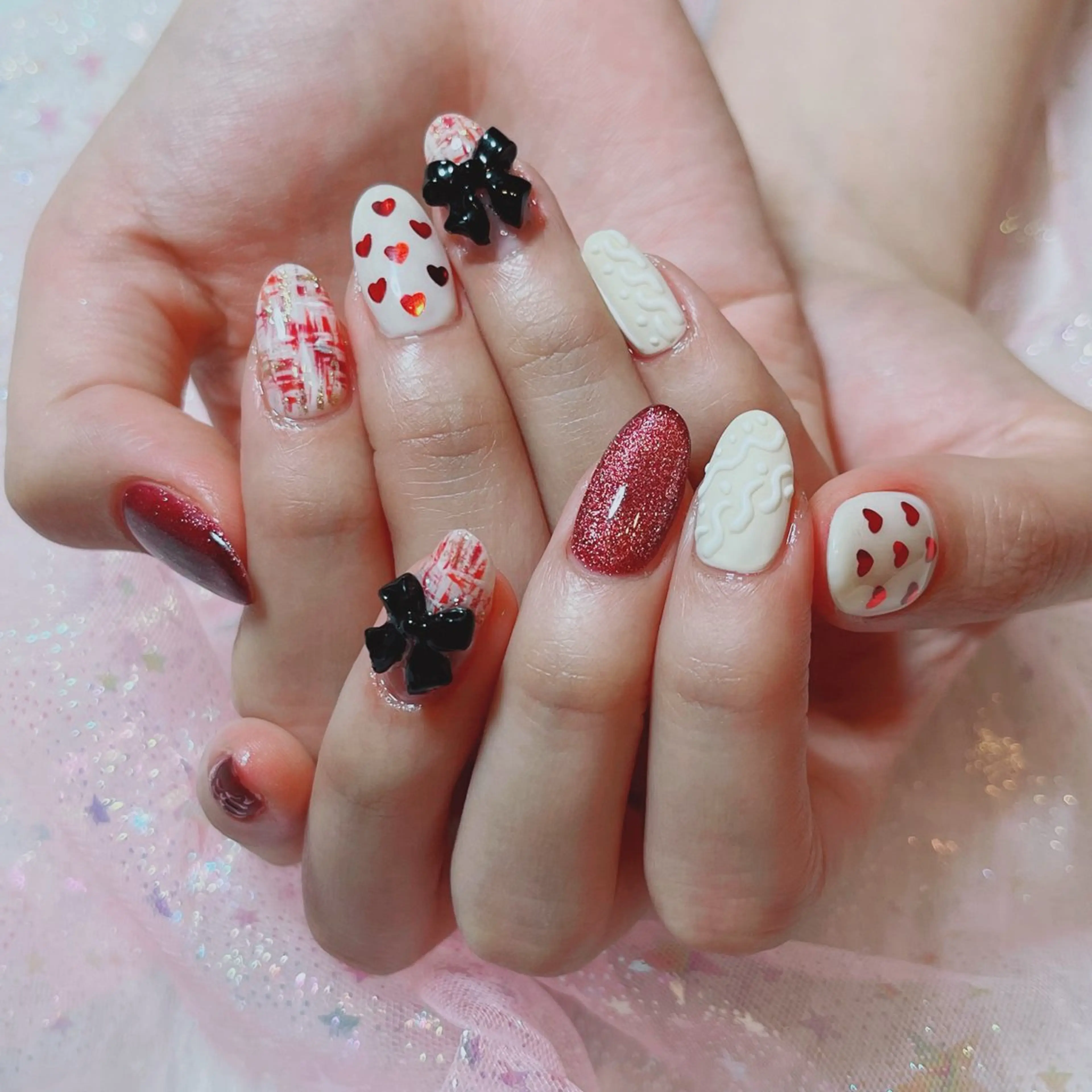 ネイル ボルドー リボン バレンタイン ruirui.naildesign所属・RUI ☆のネイルデザイン