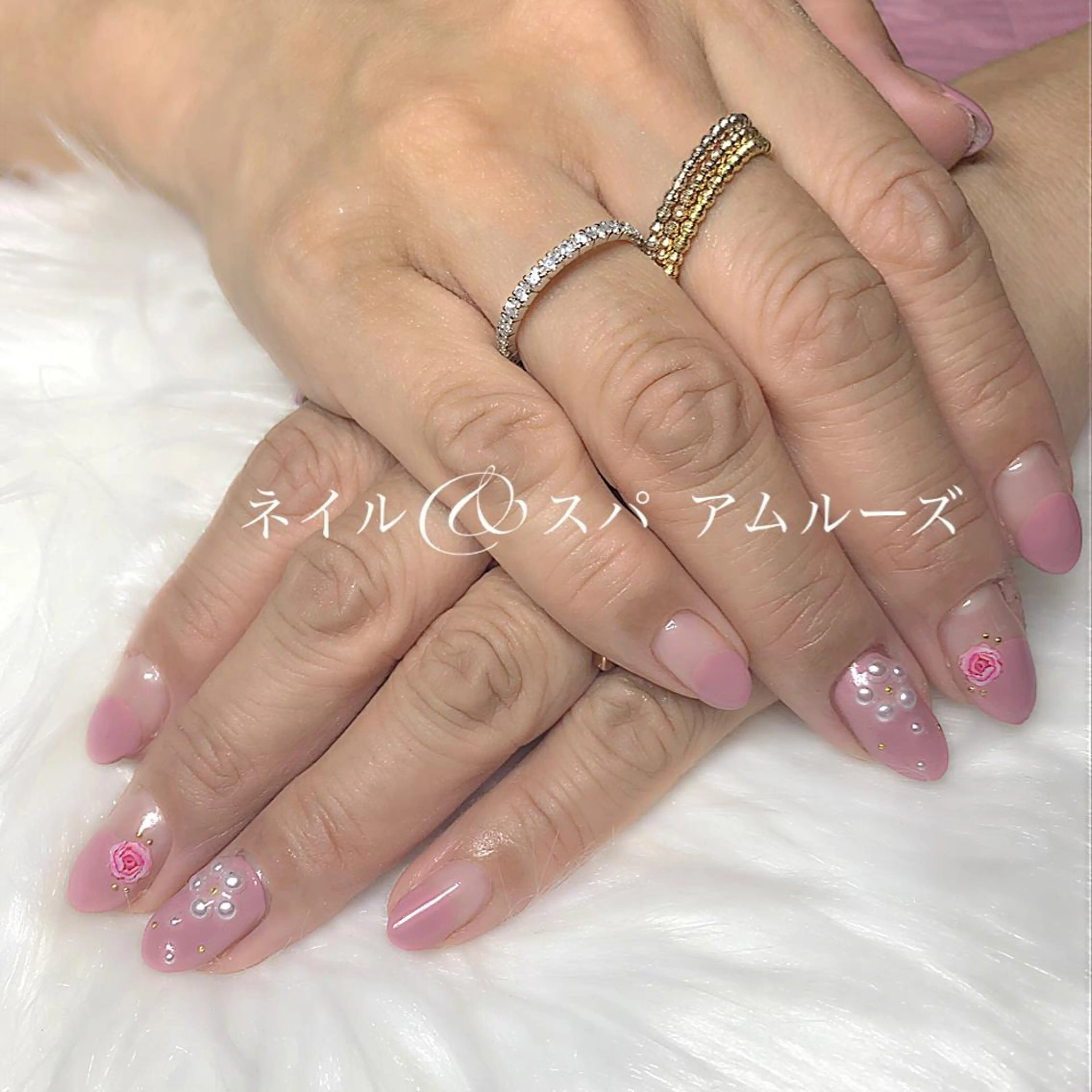 ネイル アートネイル フラワーネイル 春ネイル ストーンネイル ハンドネイル Amoureuse KARENのネイルデザイン
