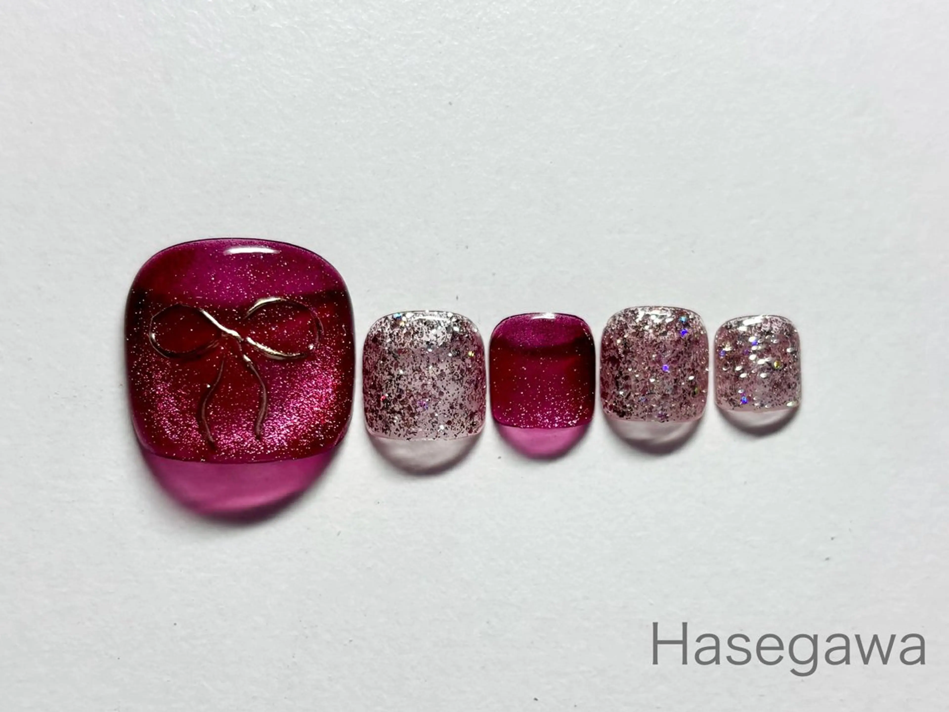 ネイル アートネイル マグネットネイル ミラーネイル リボン DROP所属・DROP 長谷川のネイルデザイン