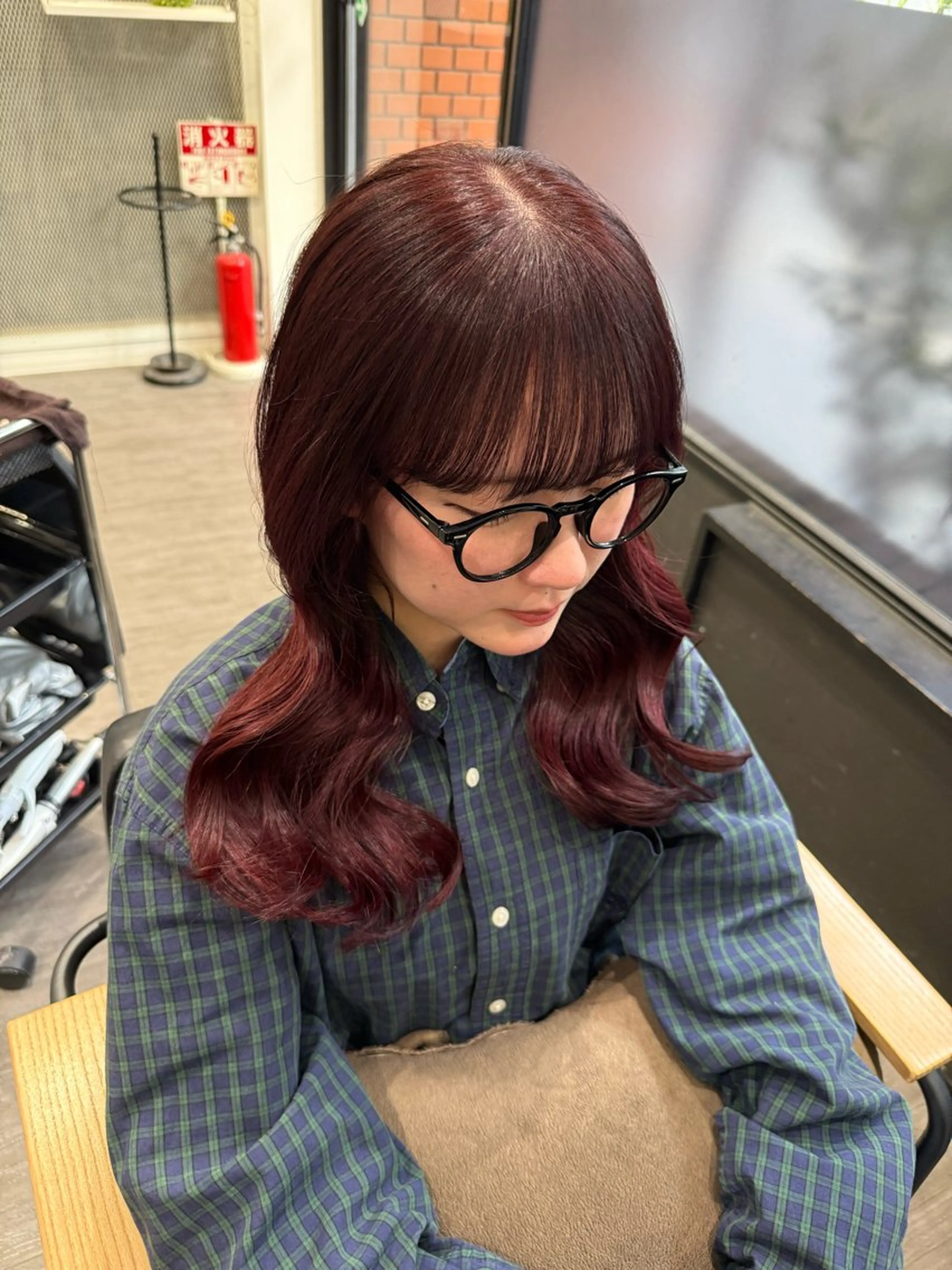 セミロング カラー ブラウンカラー レッドカラー レッドブラウン カット ヘアカラー トリートメント 上田 紗也のヘアスタイル