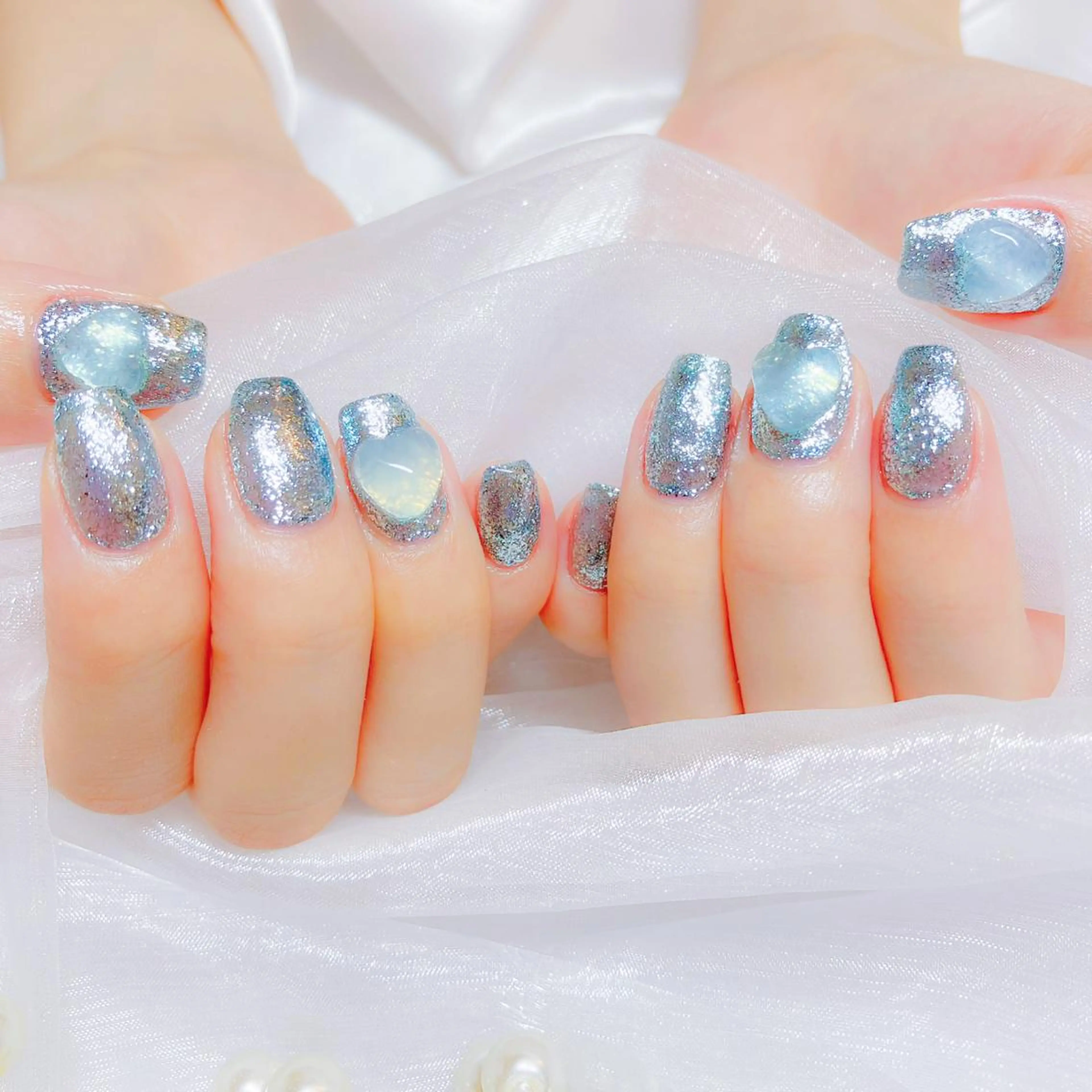 ネイル オーロラネイル フラッシュネイル ジェルネイル ハート 氷ネイル・うるうるネイル Amour baseのネイルデザイン