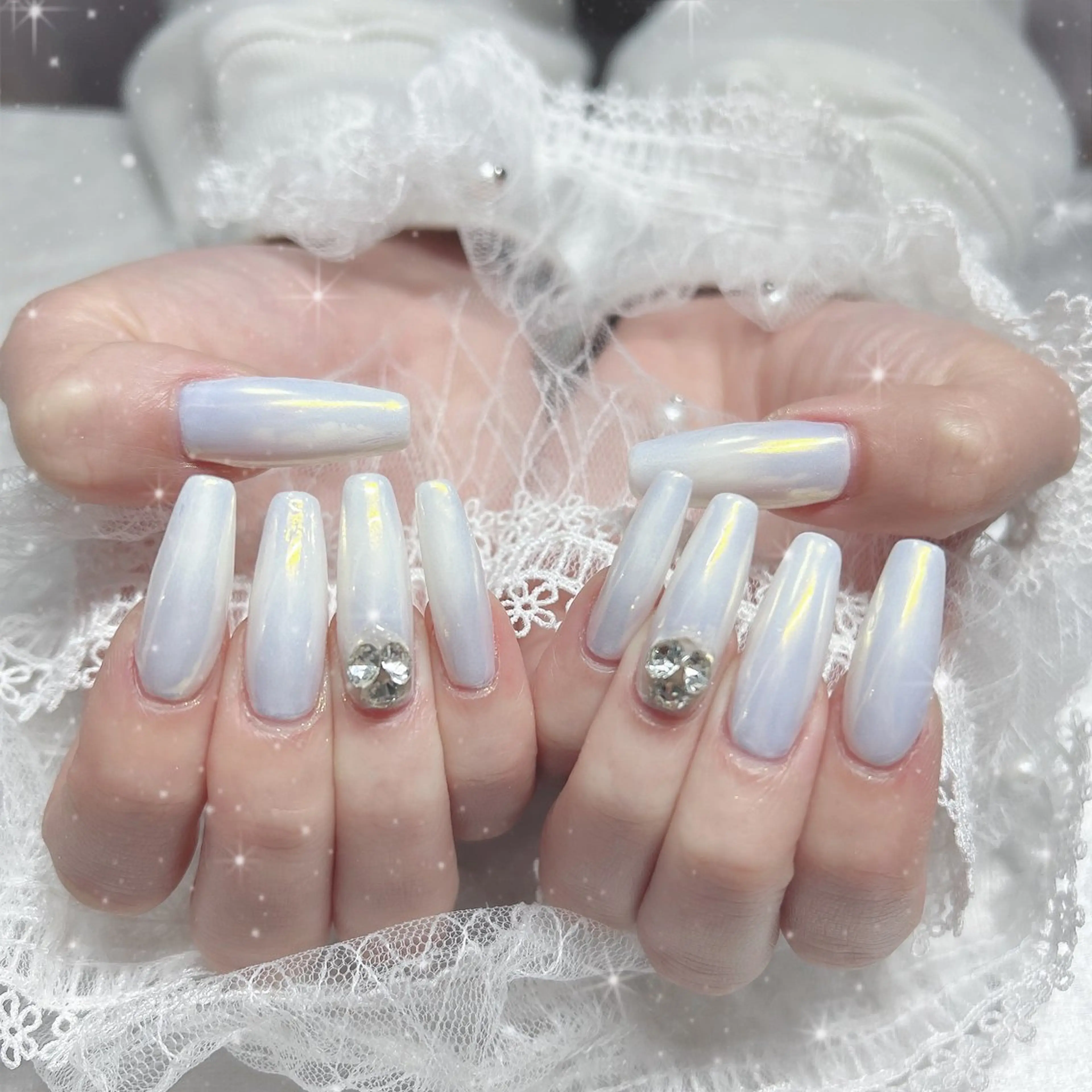 ネイル ミラーネイル スカルプネイル ホワイト Bestnail所属・Best Nail Yu🎀🫧のネイルデザイン