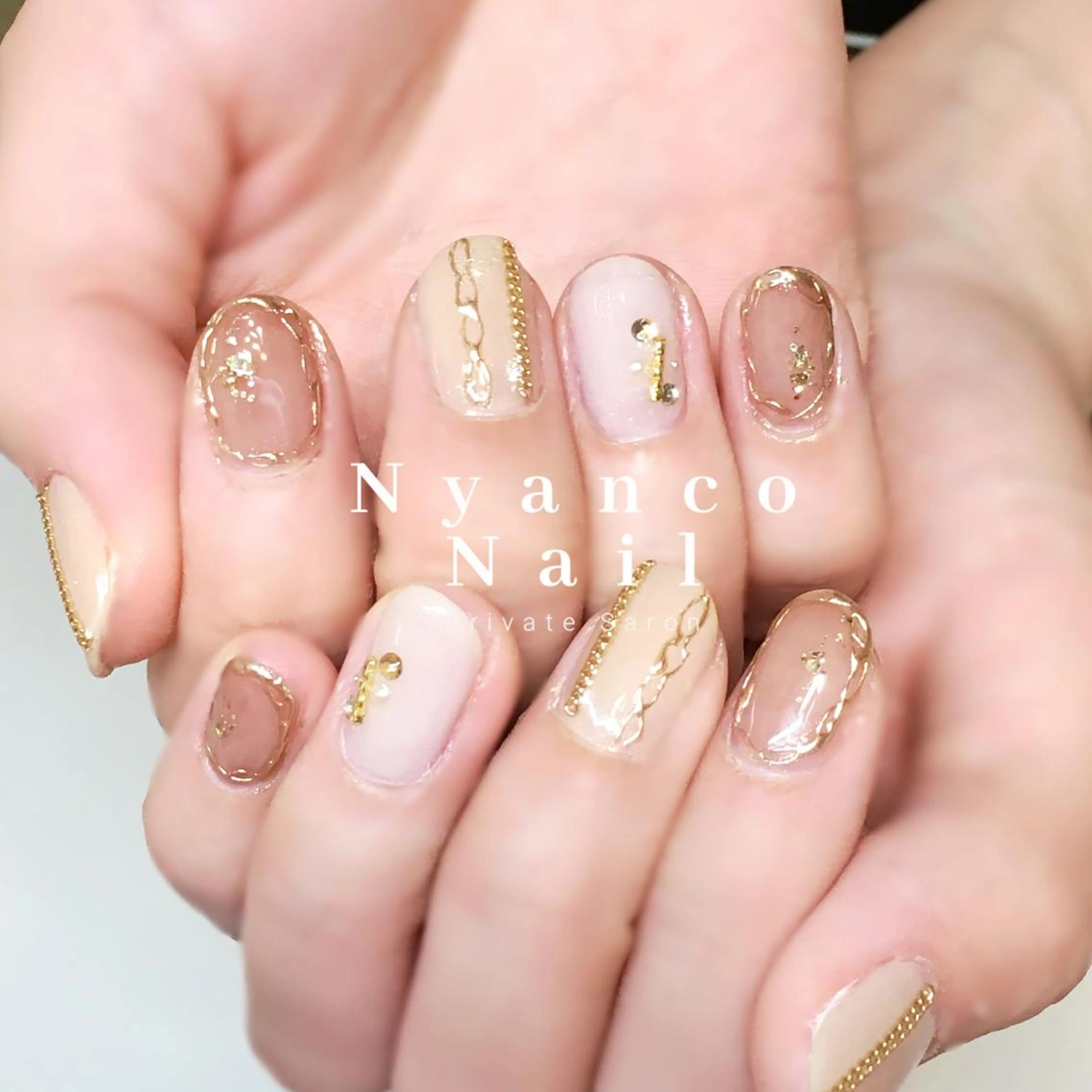 ネイル ブラウン ジェルネイル レース ニュアンスネイル 春ネイル Nyanco Nailのネイルデザイン