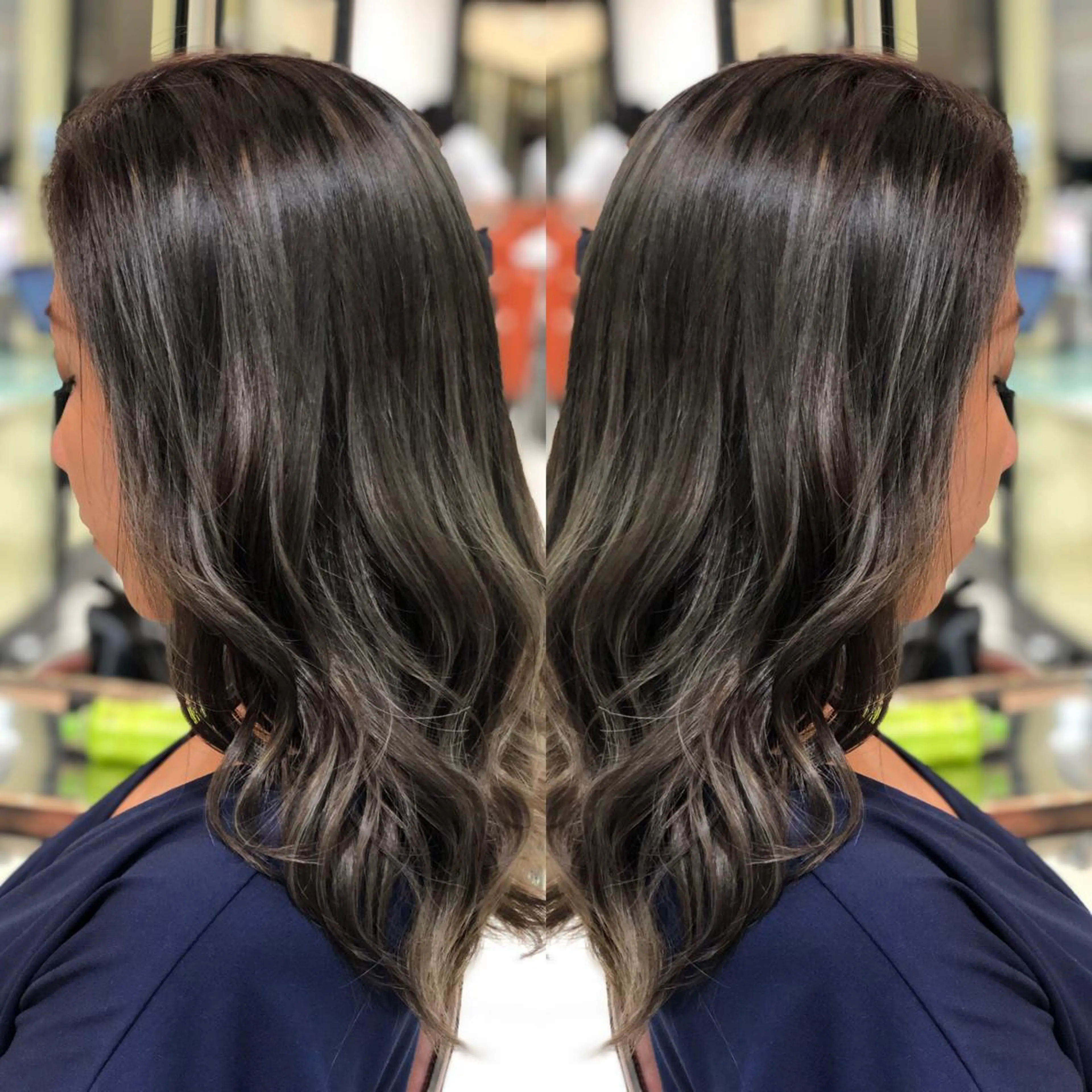 セミロング カット ヘアカラー Y Uのヘアスタイル