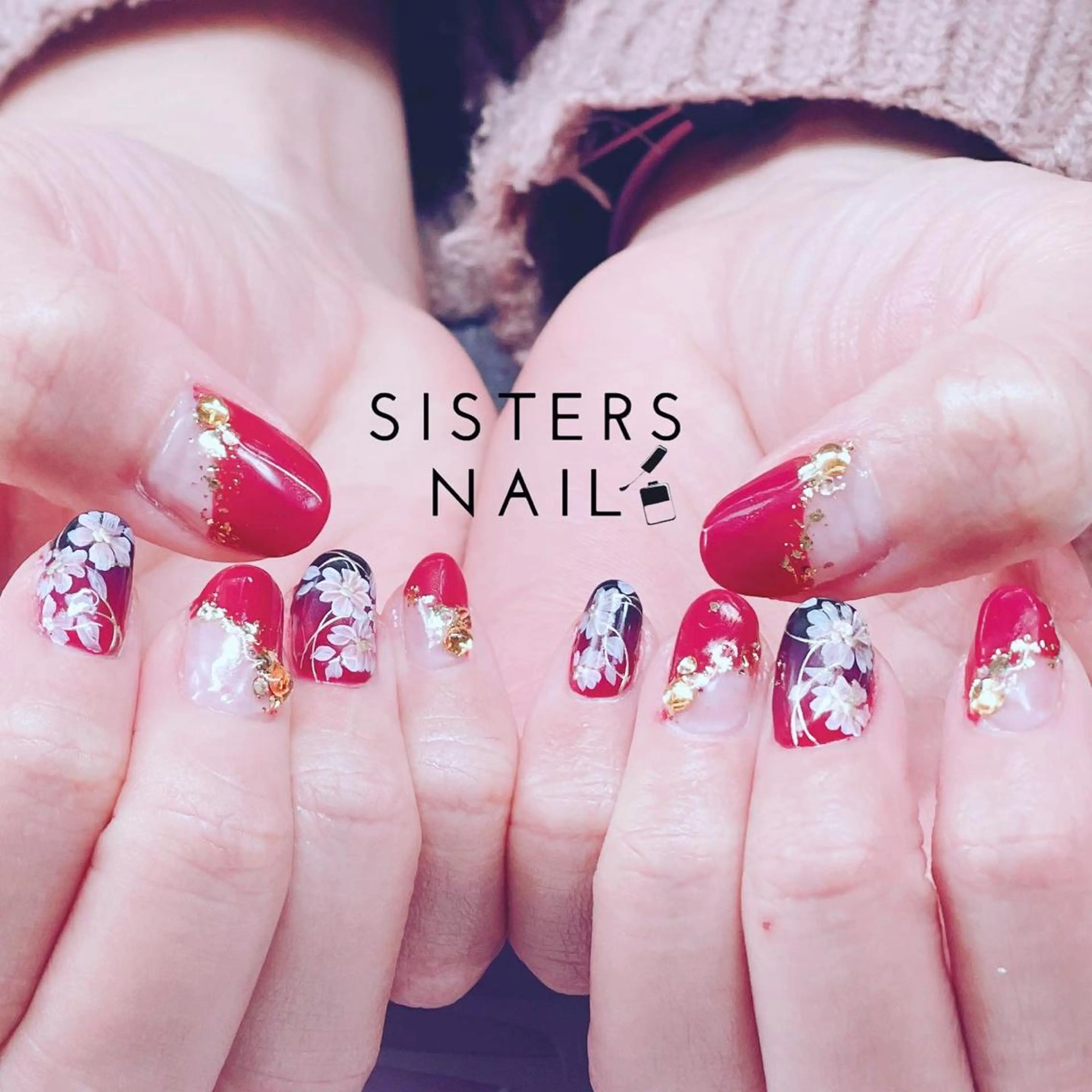 ネイル アートネイル 成人式 フラワーネイル 冬ネイル sisters nail.fのネイルデザイン