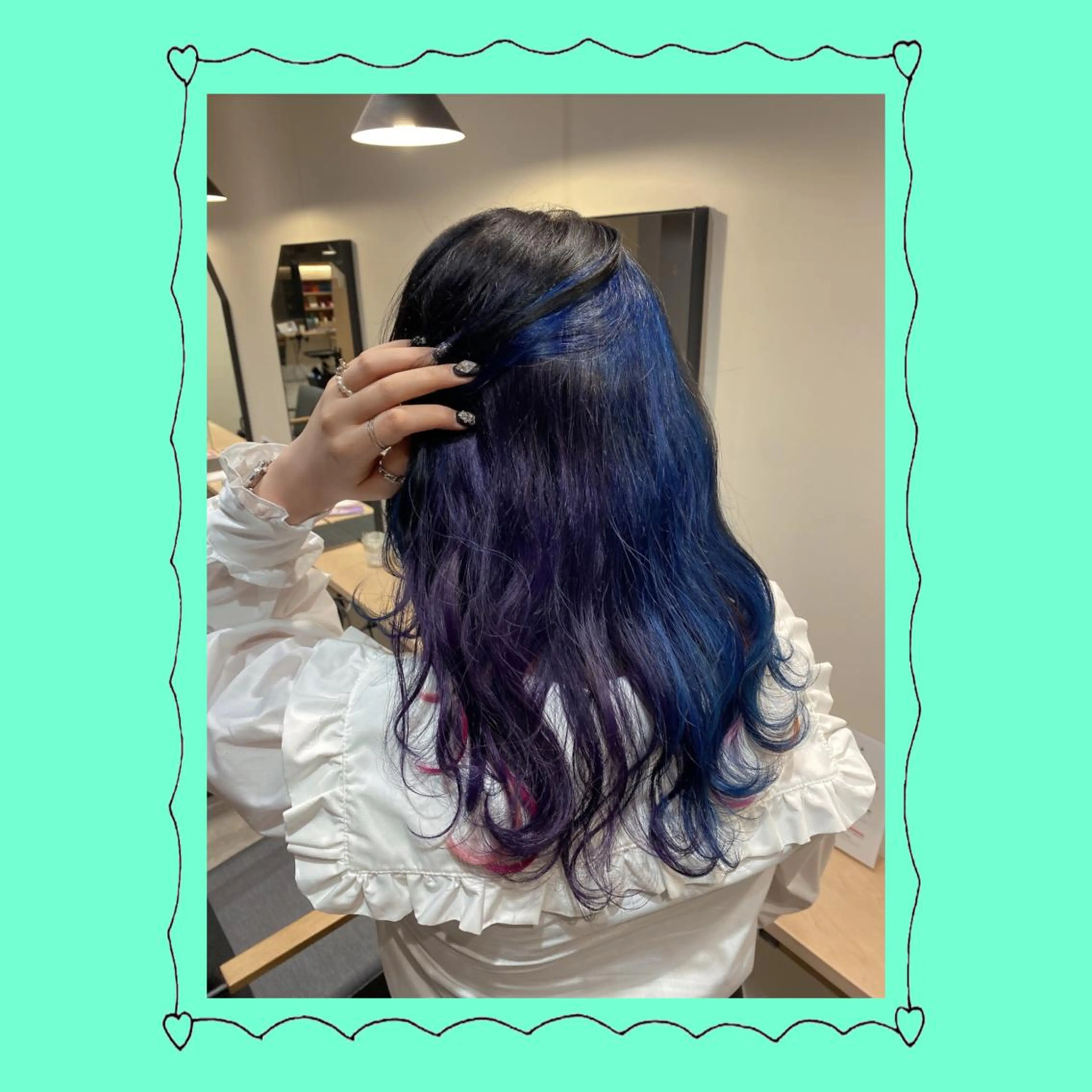 セミロング カラー ヘアアレンジ ブルーカラー デザインカラー パープルカラー 🦄ブリーチ💜エク ステ💜MIU🦄のヘアスタイル