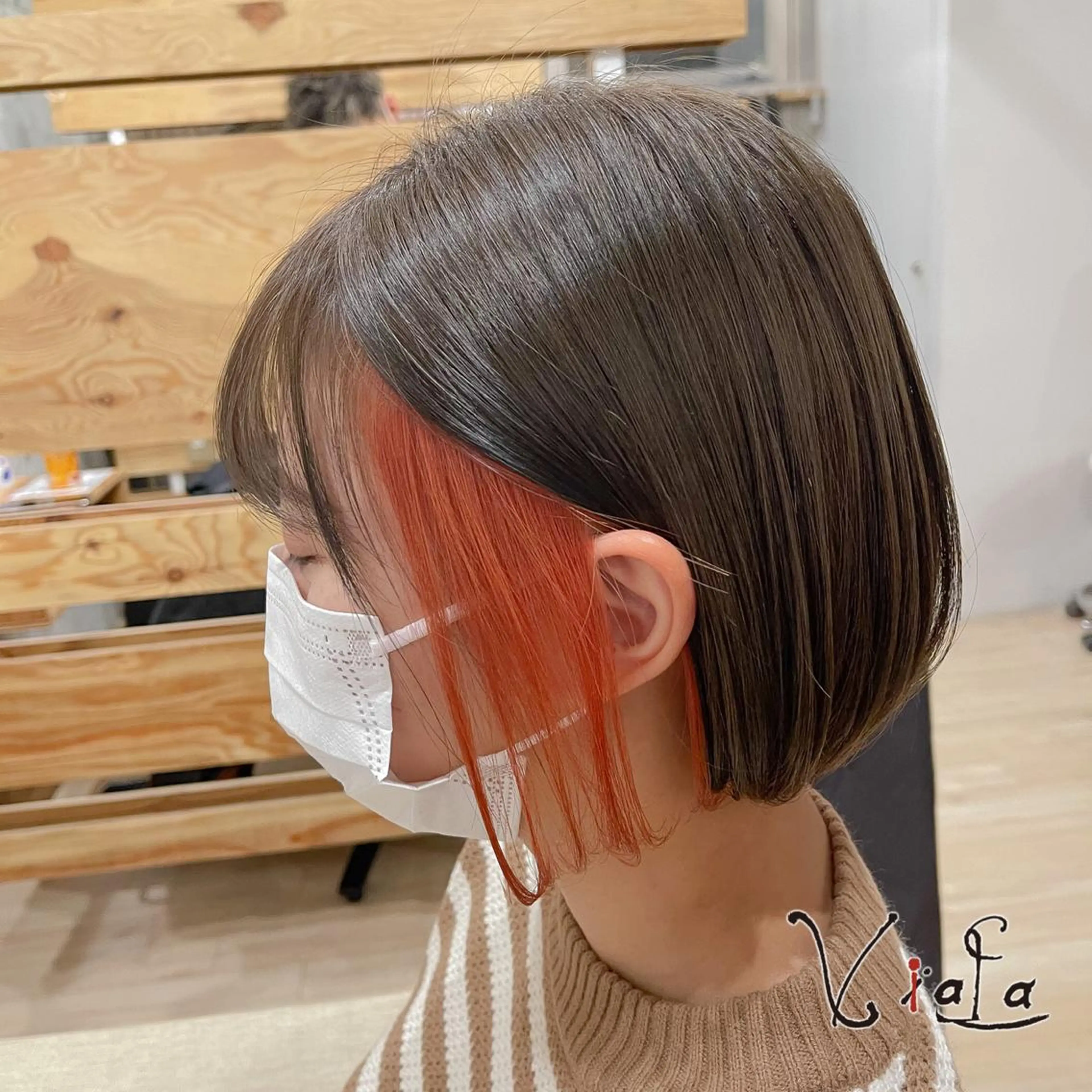ミディアム カラー インナーカラー オレンジ ピンクカラー ViaLa Hair 🌈すずきたくむ✂︎のヘアスタイル