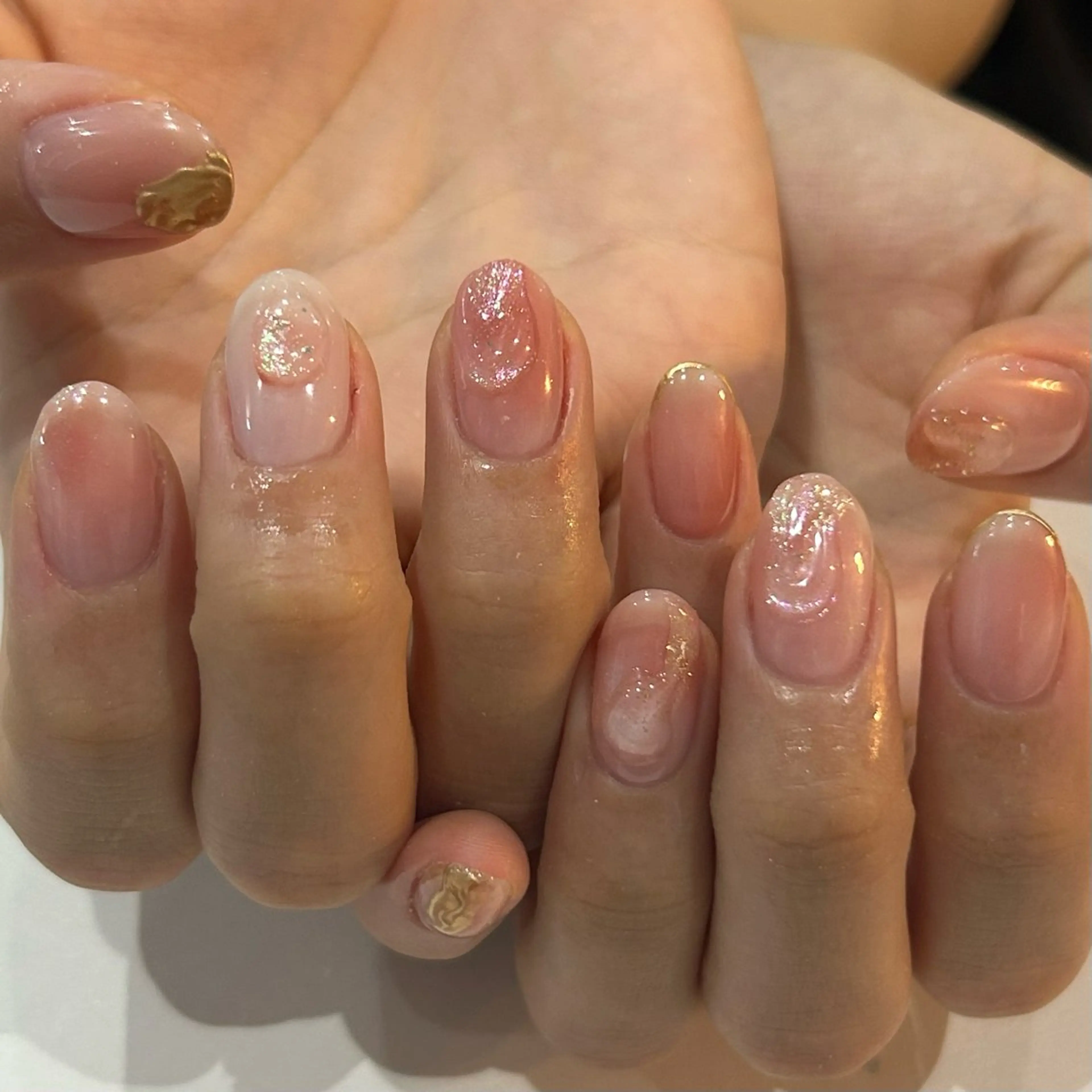 ネイル 氷ネイル・うるうるネイル ピンク ハンドネイル Etel atelier.のネイルデザイン