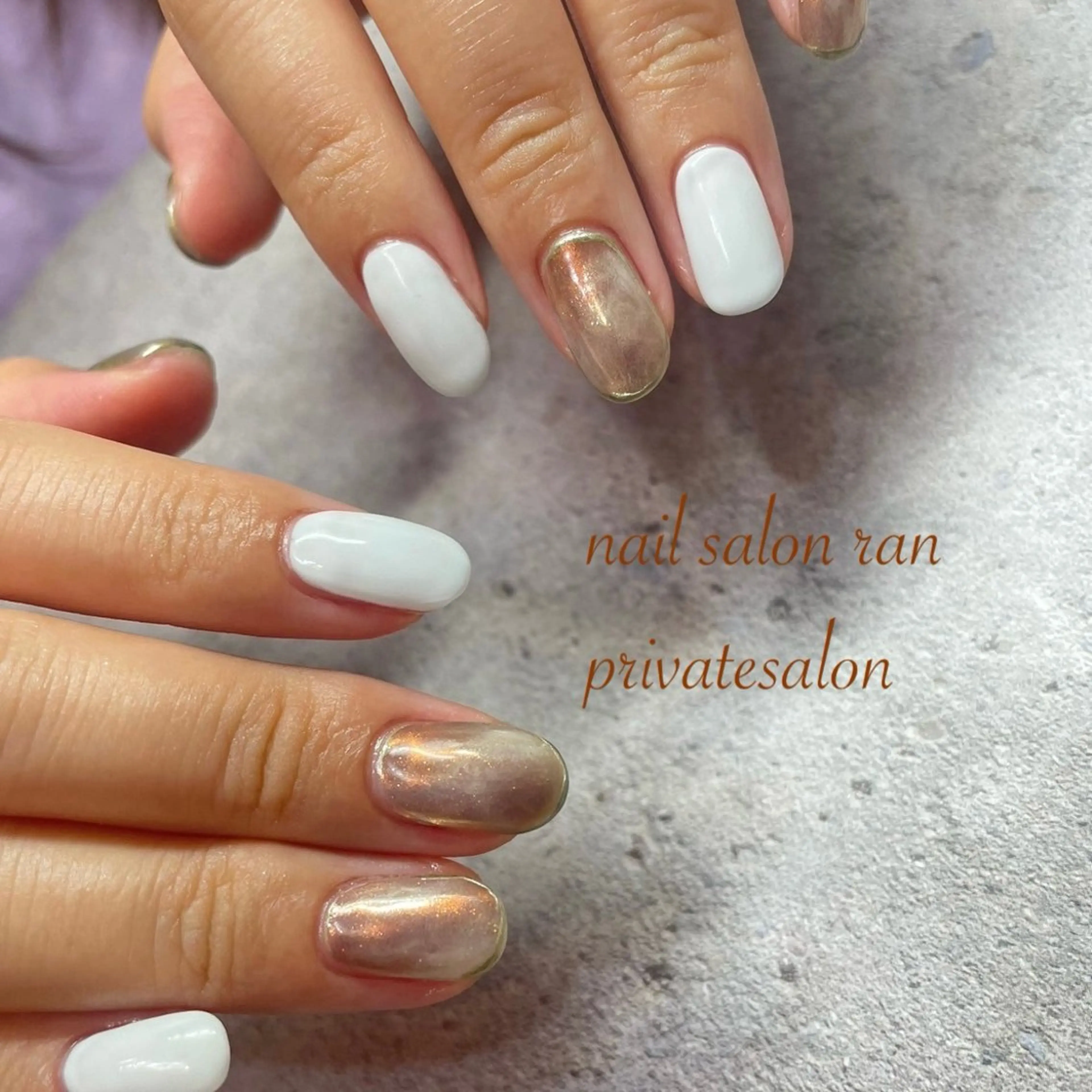 ネイル ゴールド マグネットネイル ミラーネイル ホワイト ハンドネイル ハンドケア nailsalon ranのネイルデザイン