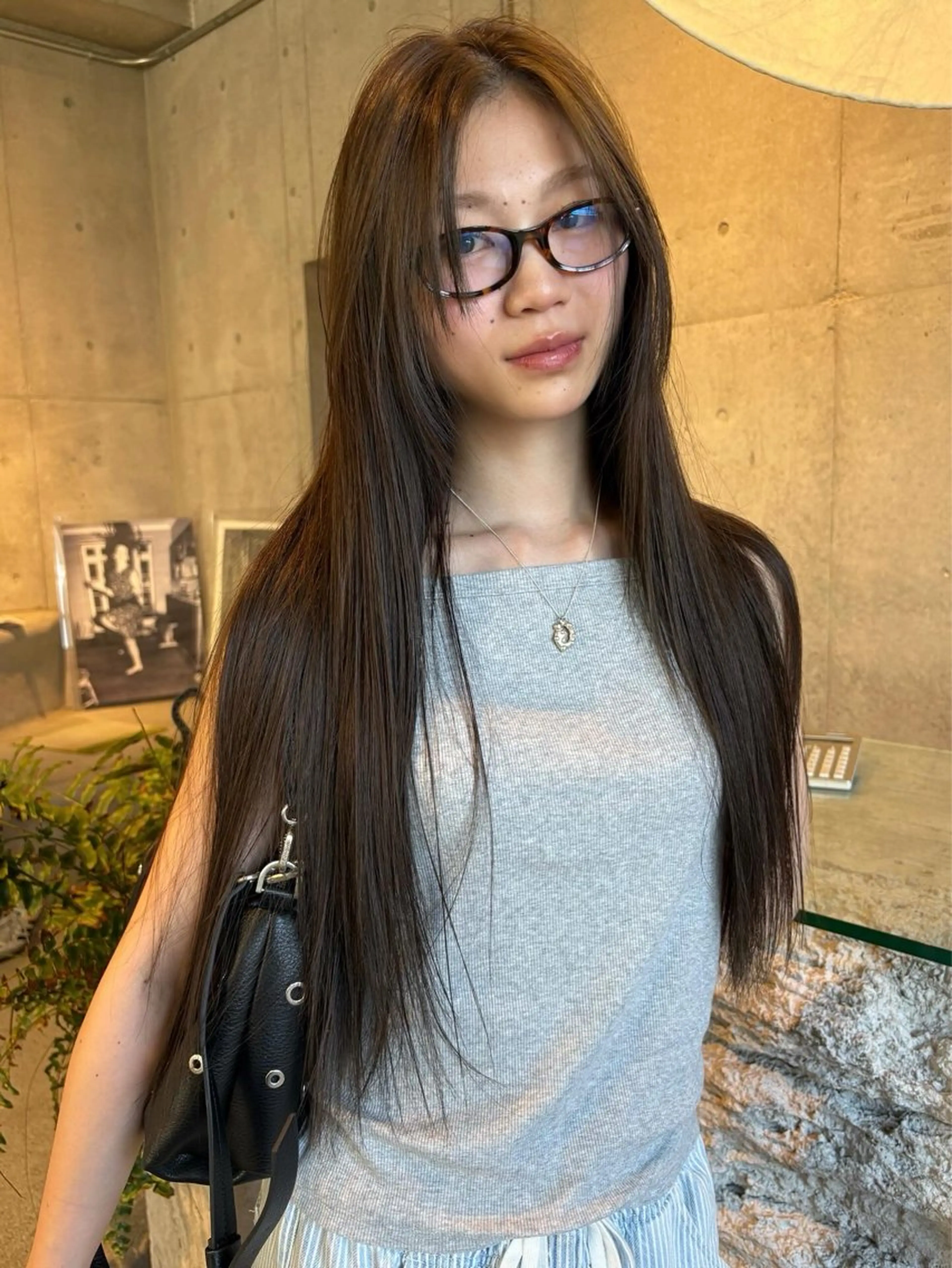 ロング カラー ブリーチ ブラウンカラー ダブルカラー ブリーチなしカラー オリーブブラウン 後藤 里奈のヘアスタイル