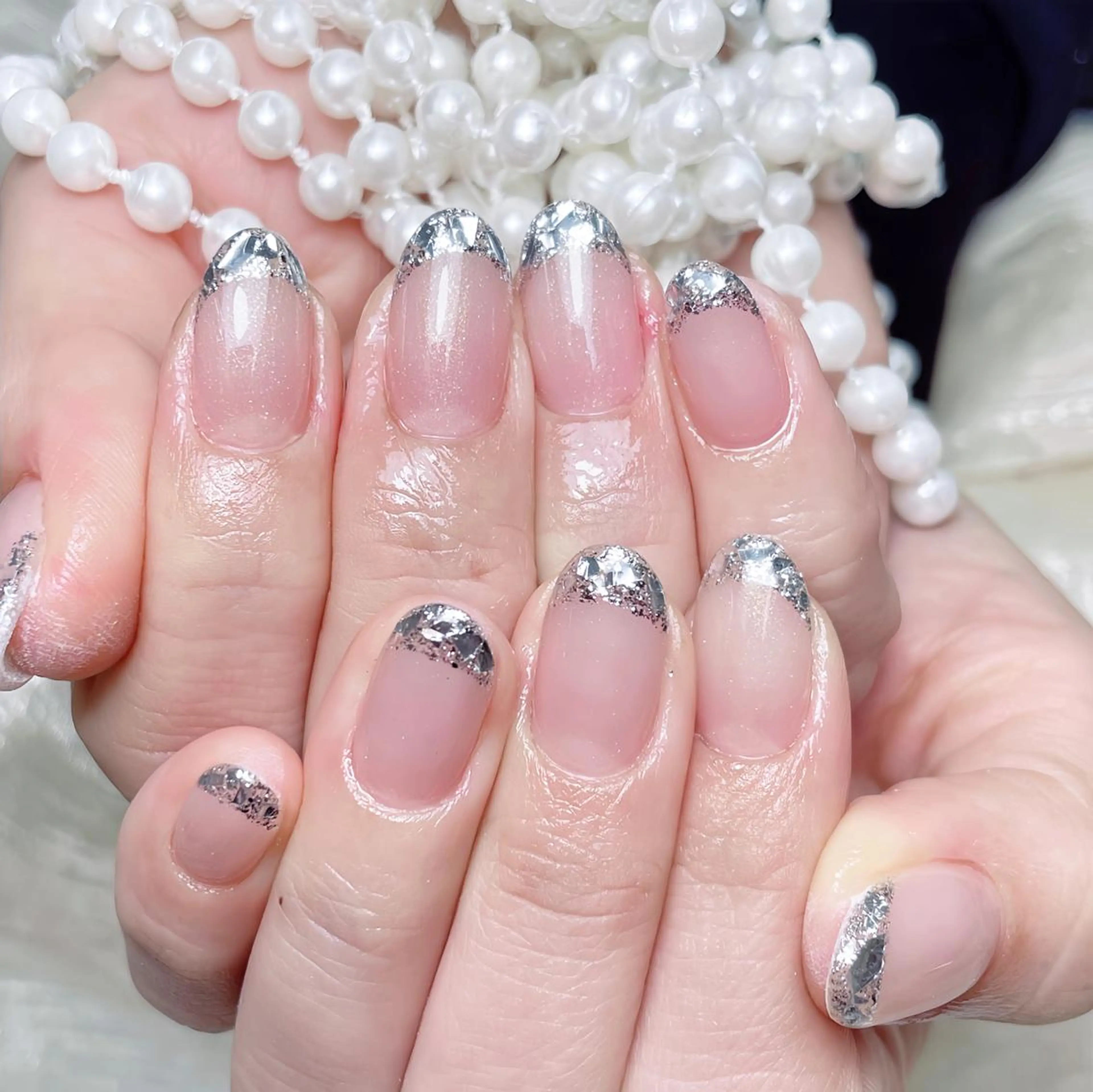 大人気ガラスフレンチ/ミラ一フレンチ/ミラ一グラデ一ション6500【初回ジエルオフ無料ケア込み【パラジェル在庫】の写真