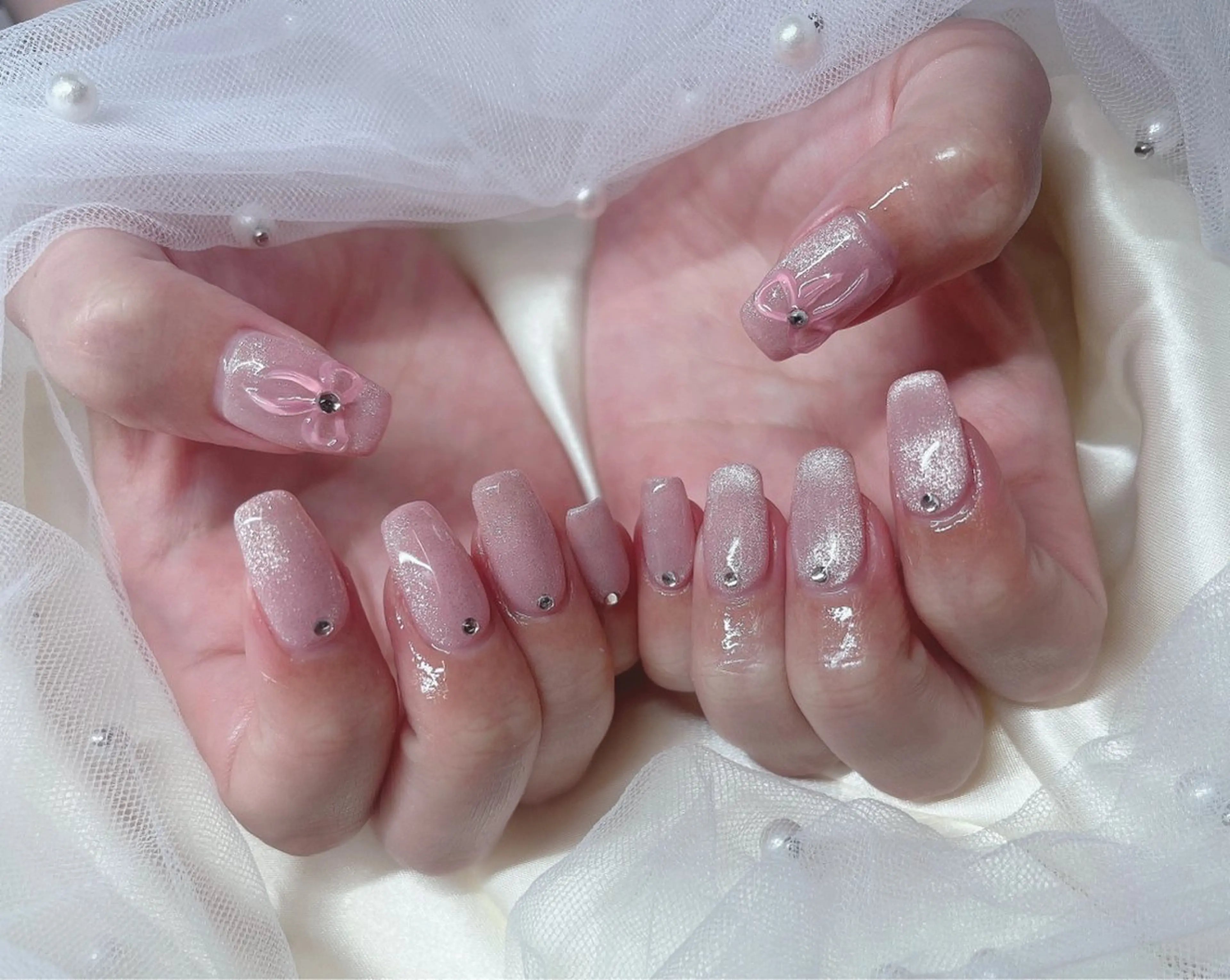ネイル ジェルネイル パラジェル リボン ハンドネイル Ran  nail所属・Ran Nailのネイルデザイン
