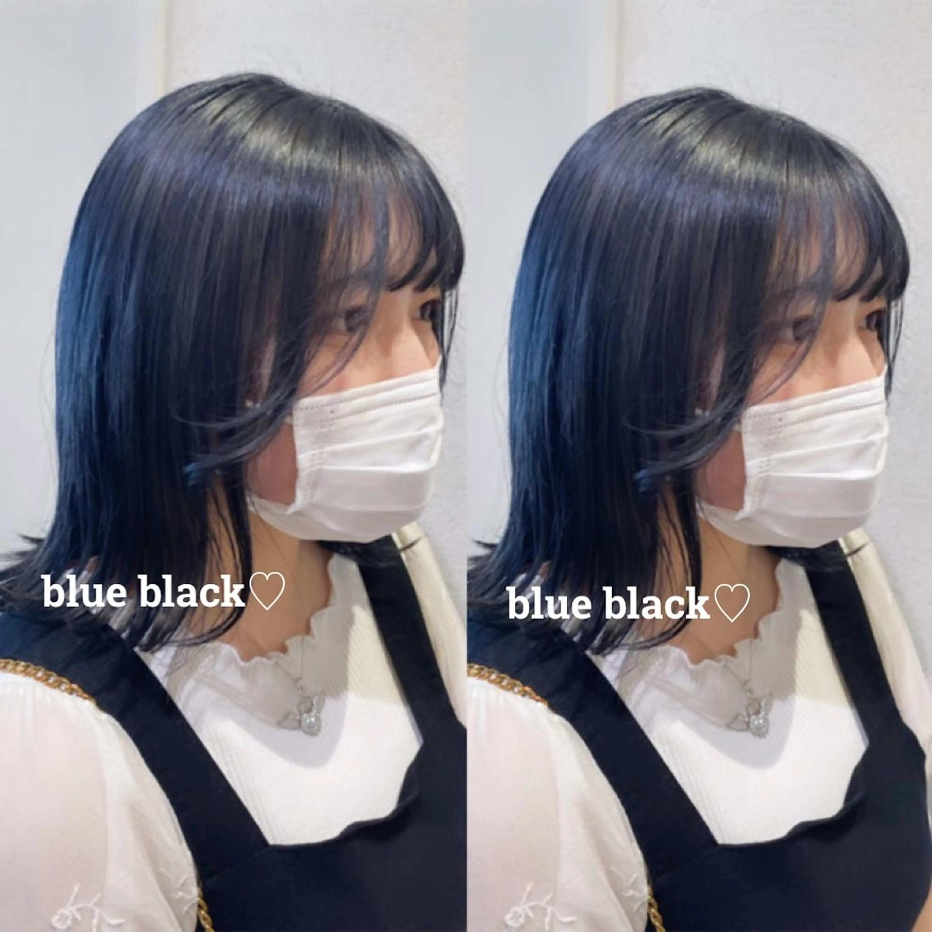 カラー 黒髪 ブリーチ ブルーカラー ブルーブラック ケアブリーチ ヘアカラー ブリーチ/レイヤー/ 顔周りカット/リズ♡のヘアスタイル