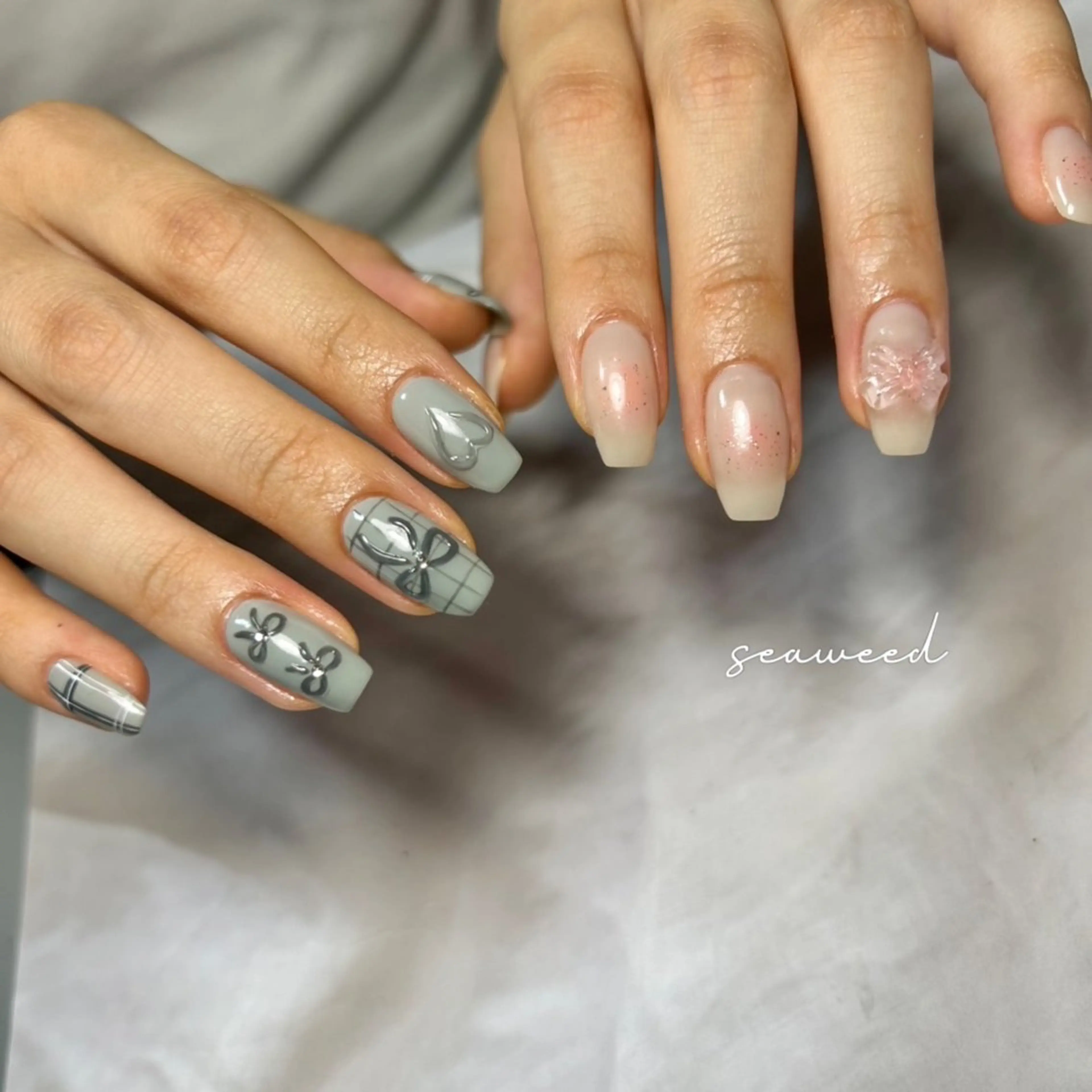 ネイル 持ち込み リボン ハンドネイル seaweed nailのネイルデザイン