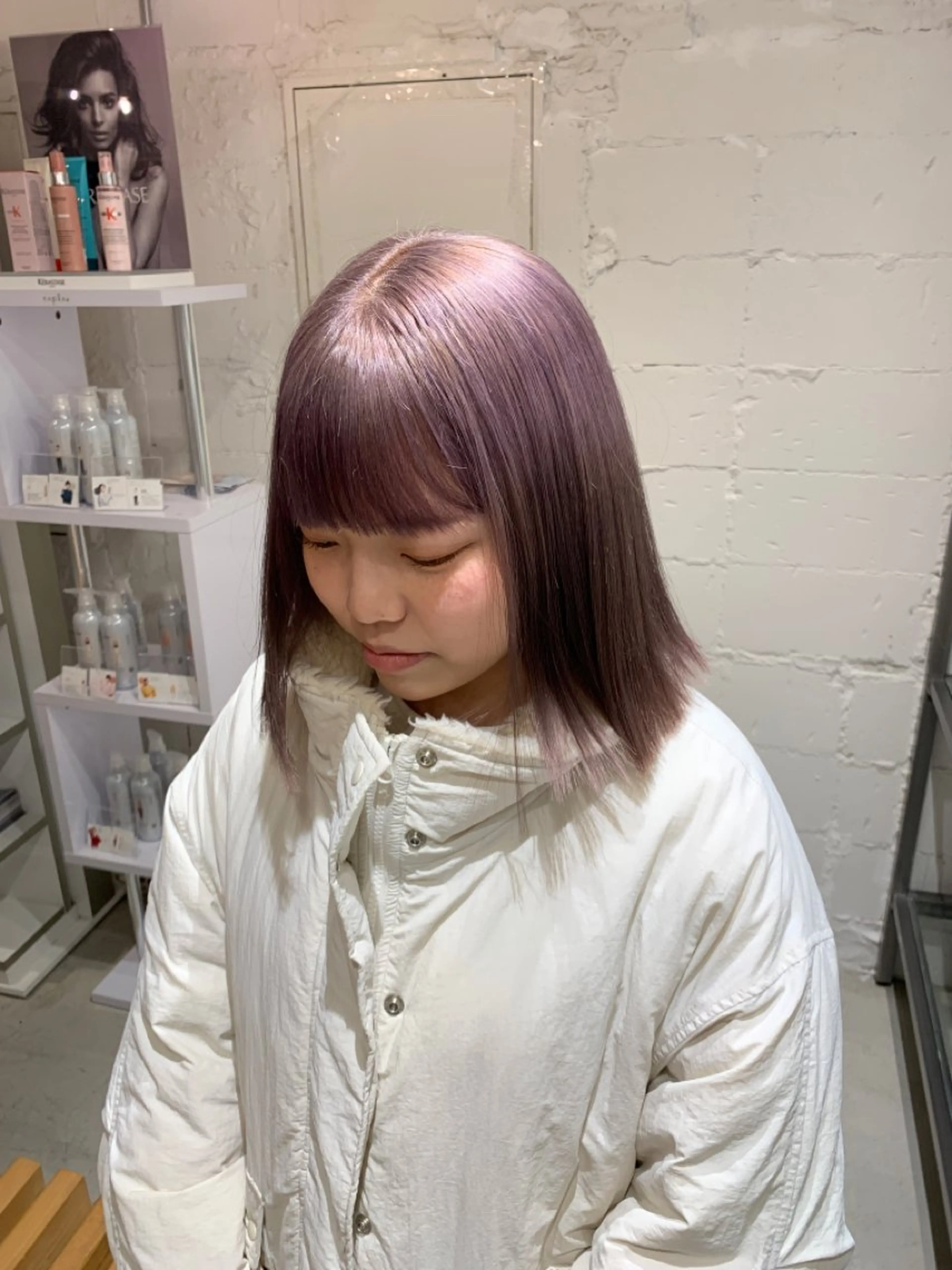 ミディアム カラー ヘアアレンジ ピンクカラー ヘアカラー 🌈難波🌈ベージュ カラー【ヒロム】のヘアスタイル