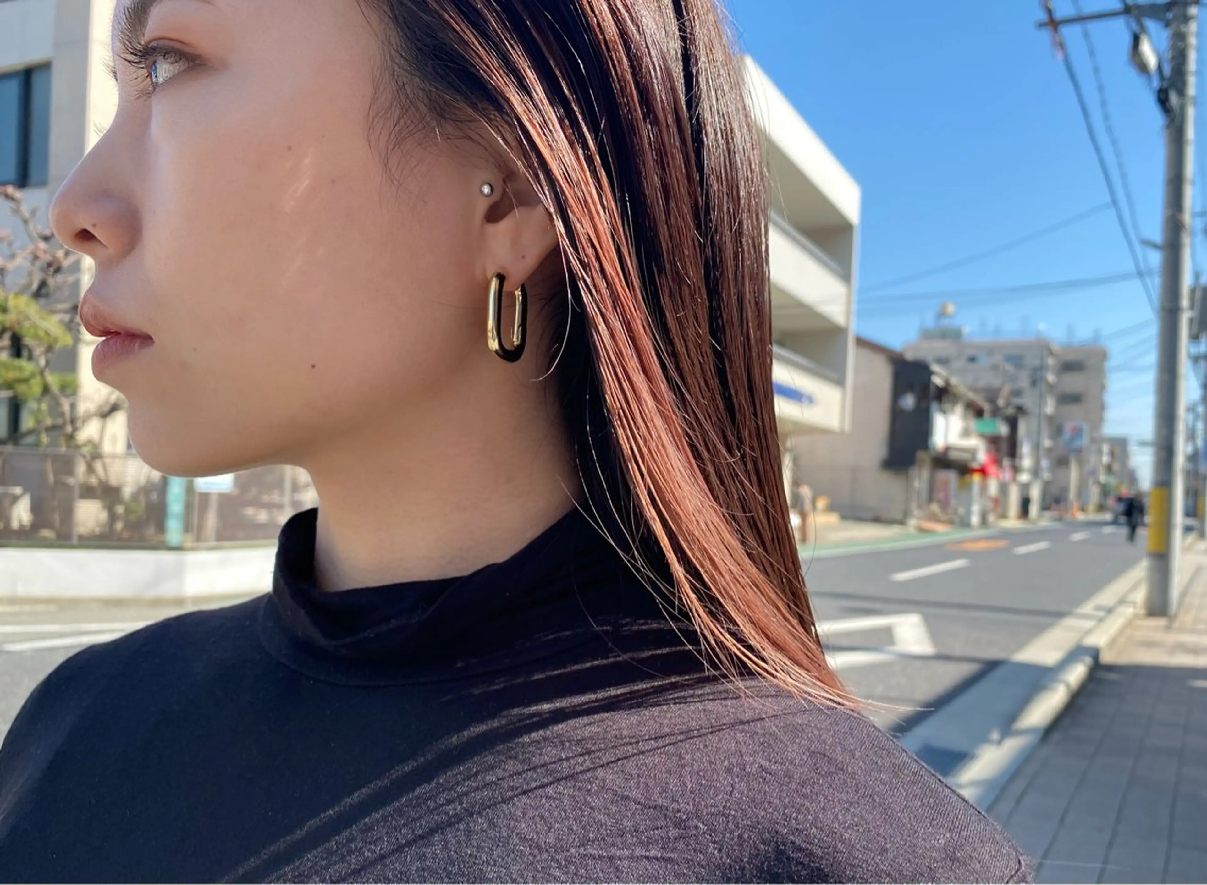 セミロング カラー ブリーチ インナーカラー オレンジ ヘアカラー 【美髪ストレート】✨ 小川さくらのヘアスタイル