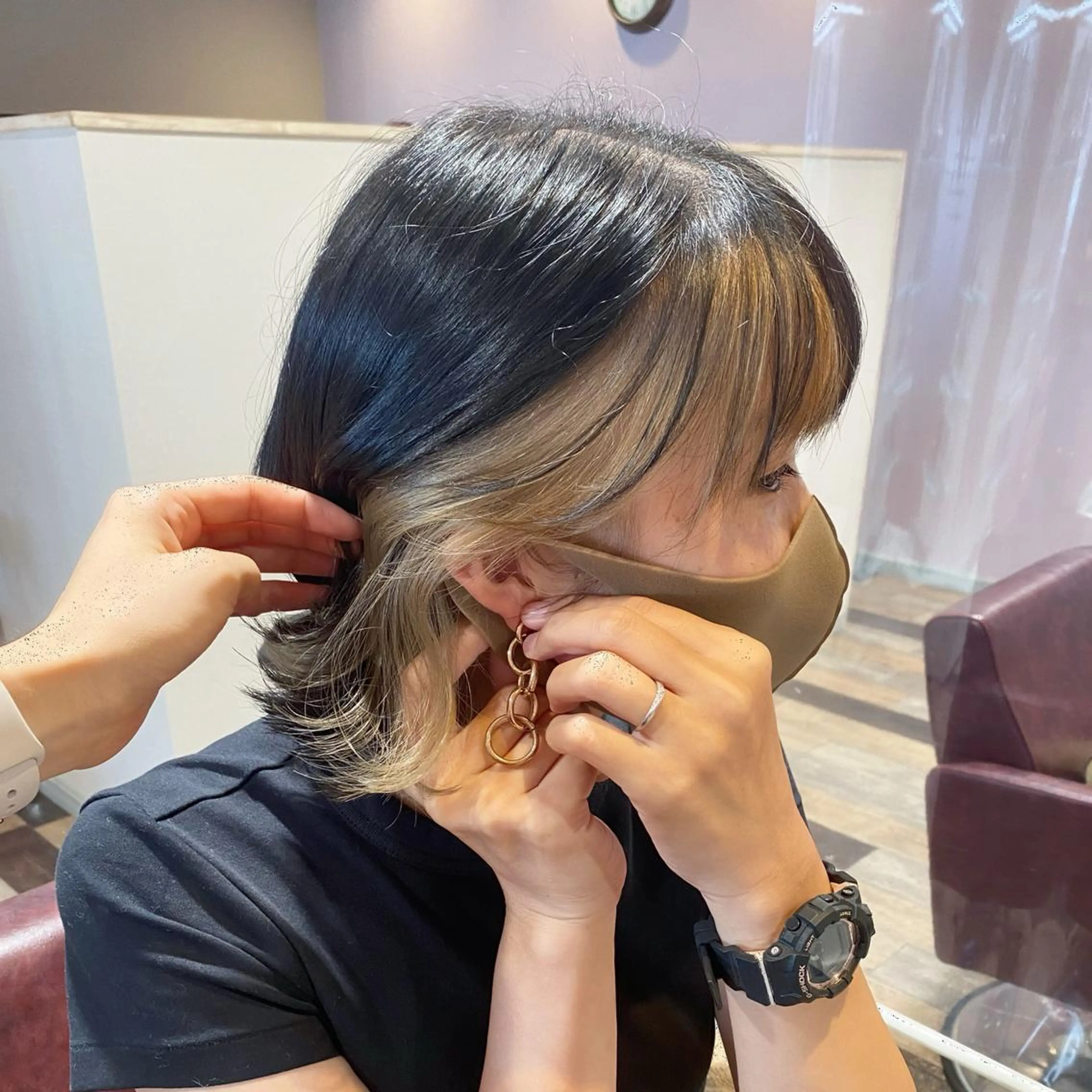 ミディアム カラー パーマ ヘアアレンジ メンズ メンズバレイヤージュ メンズブリーチ メンズハイライト メンズハイトーン メンズインナーカラー 杏凪💫 透明感カラーのヘアスタイル