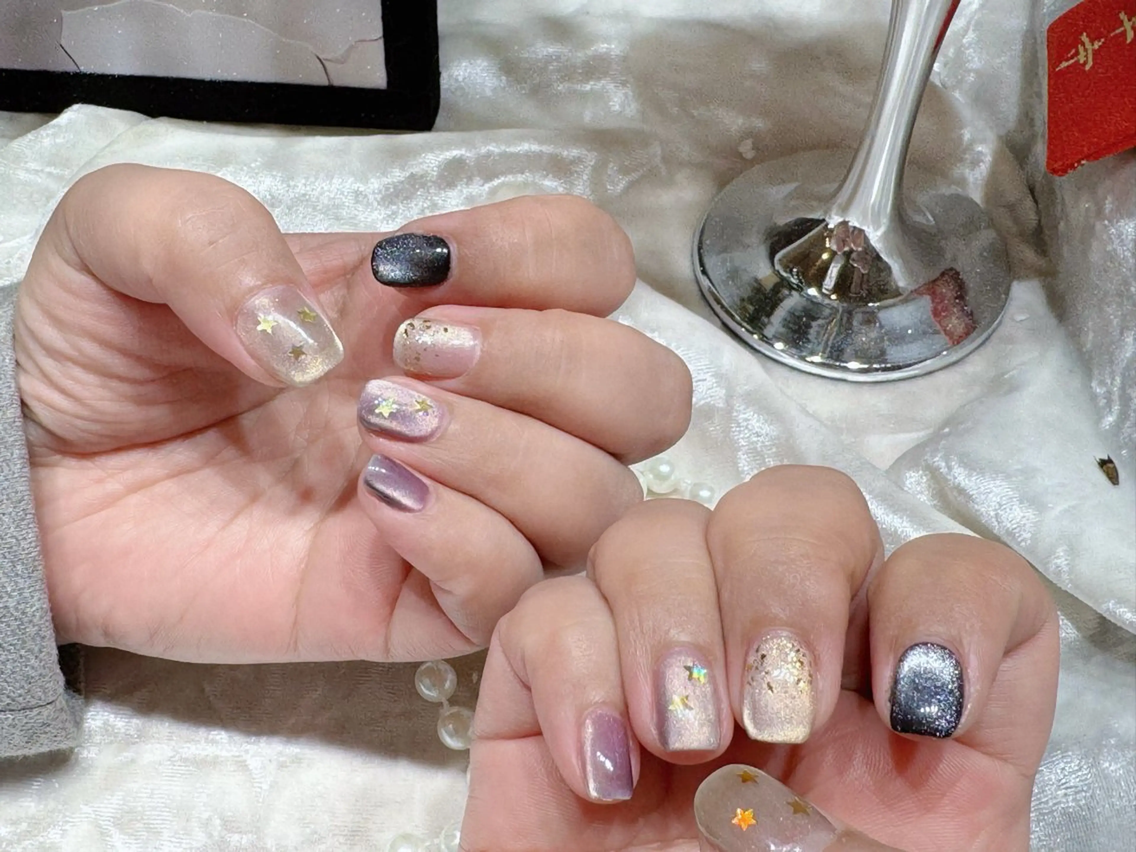 ネイル チークネイル フラッシュネイル ハート キラキラネイル 韓国ネイル Babarla Nailのネイルデザイン