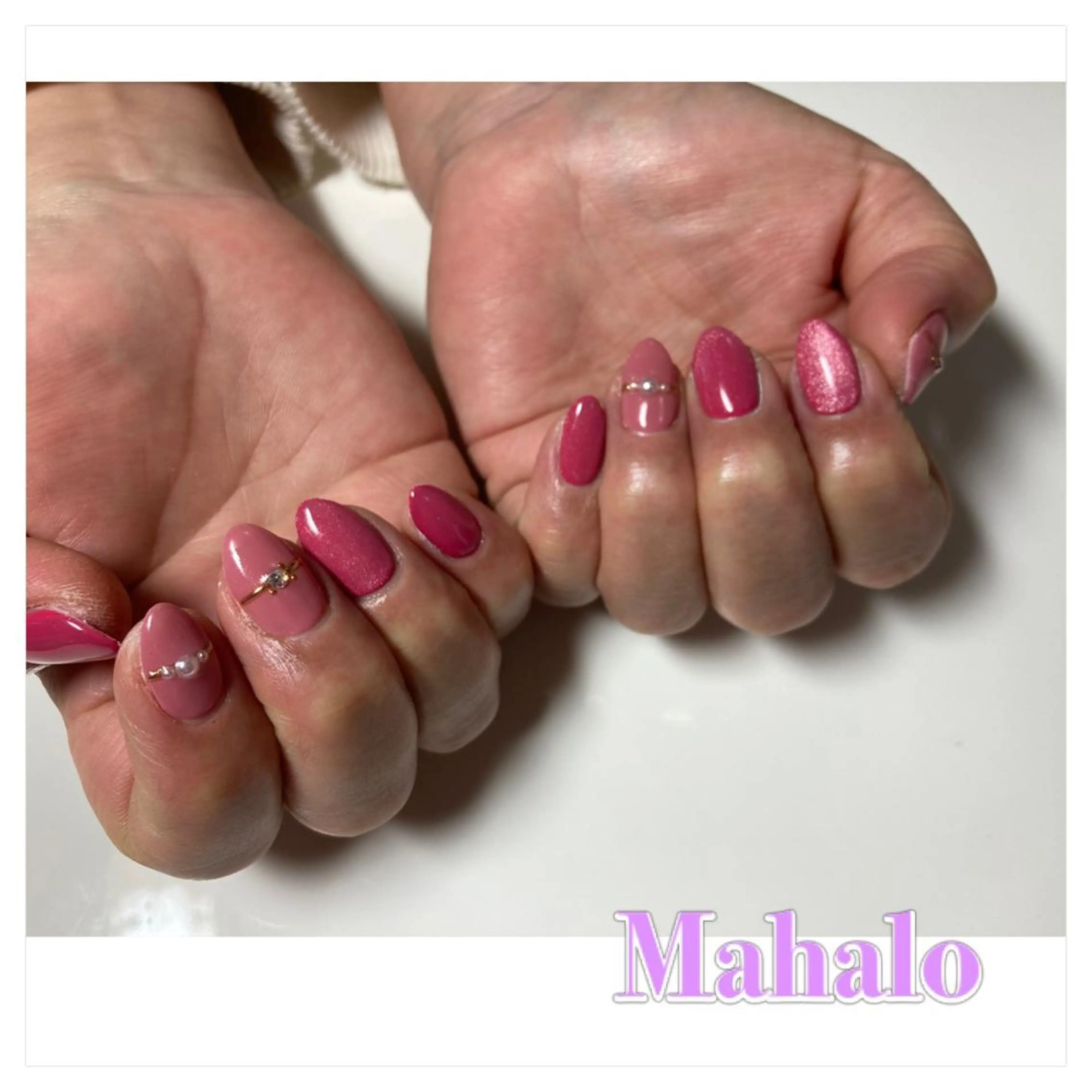 ネイル ジェルネイル マグネットネイル ピンク シンプルネイル Nail Salon Mahaloのネイルデザイン
