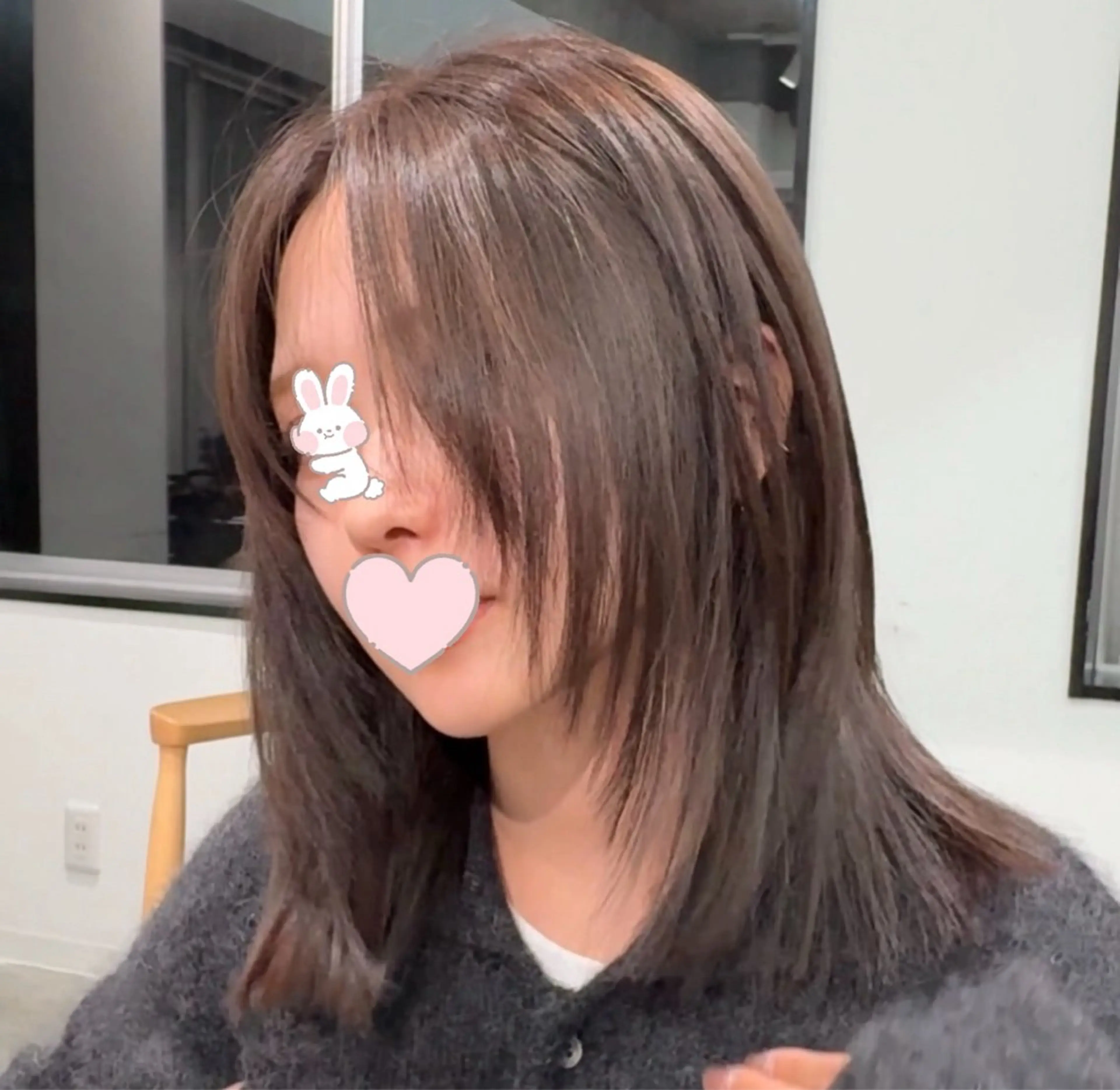 ミディアム ルネ所属・切りっぱなしボブ グレージュ/福田梢のヘアスタイル