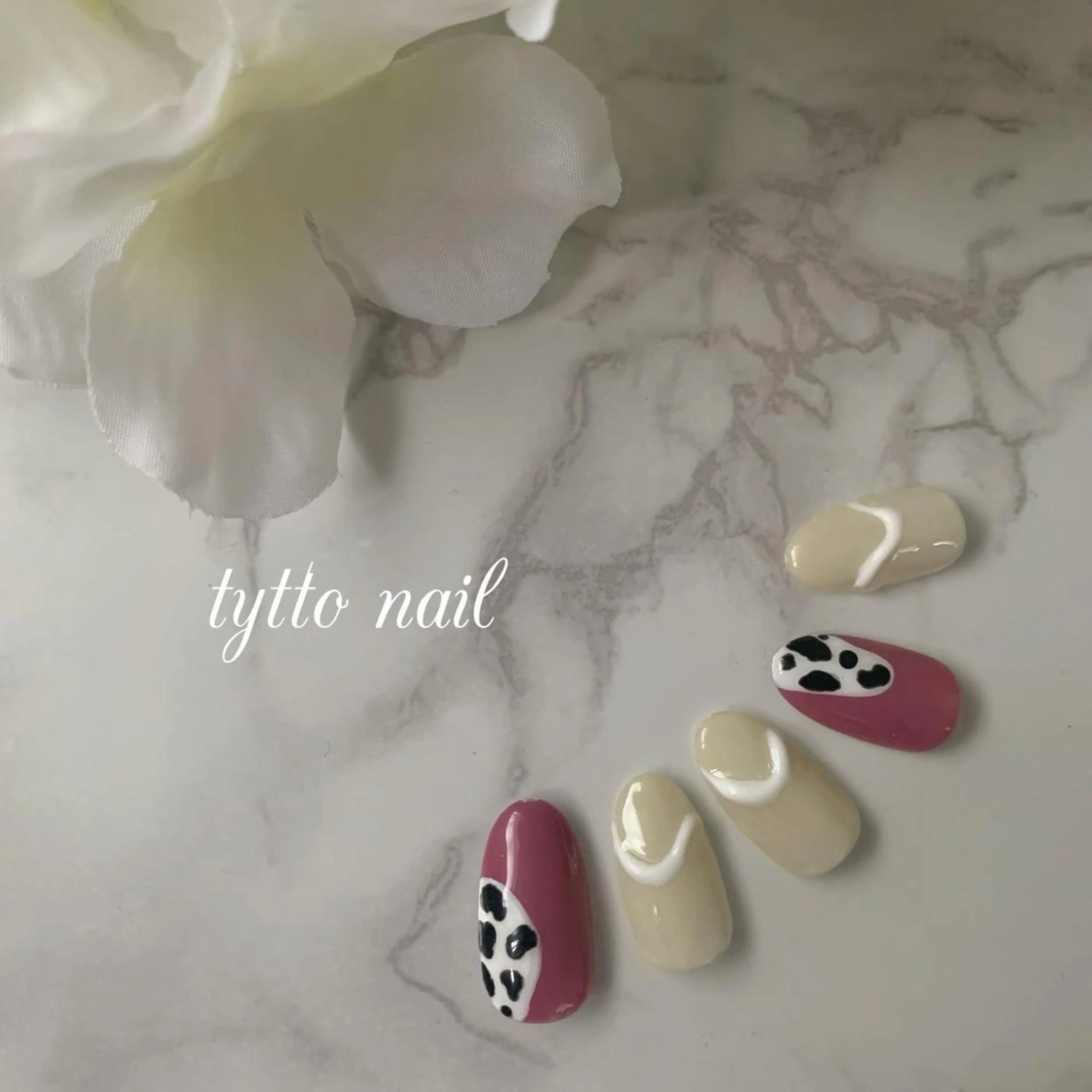 ネイル アニマル柄 ボルドー ハンドネイル tytto nail ❤︎‪‪eri‪‪のネイルデザイン