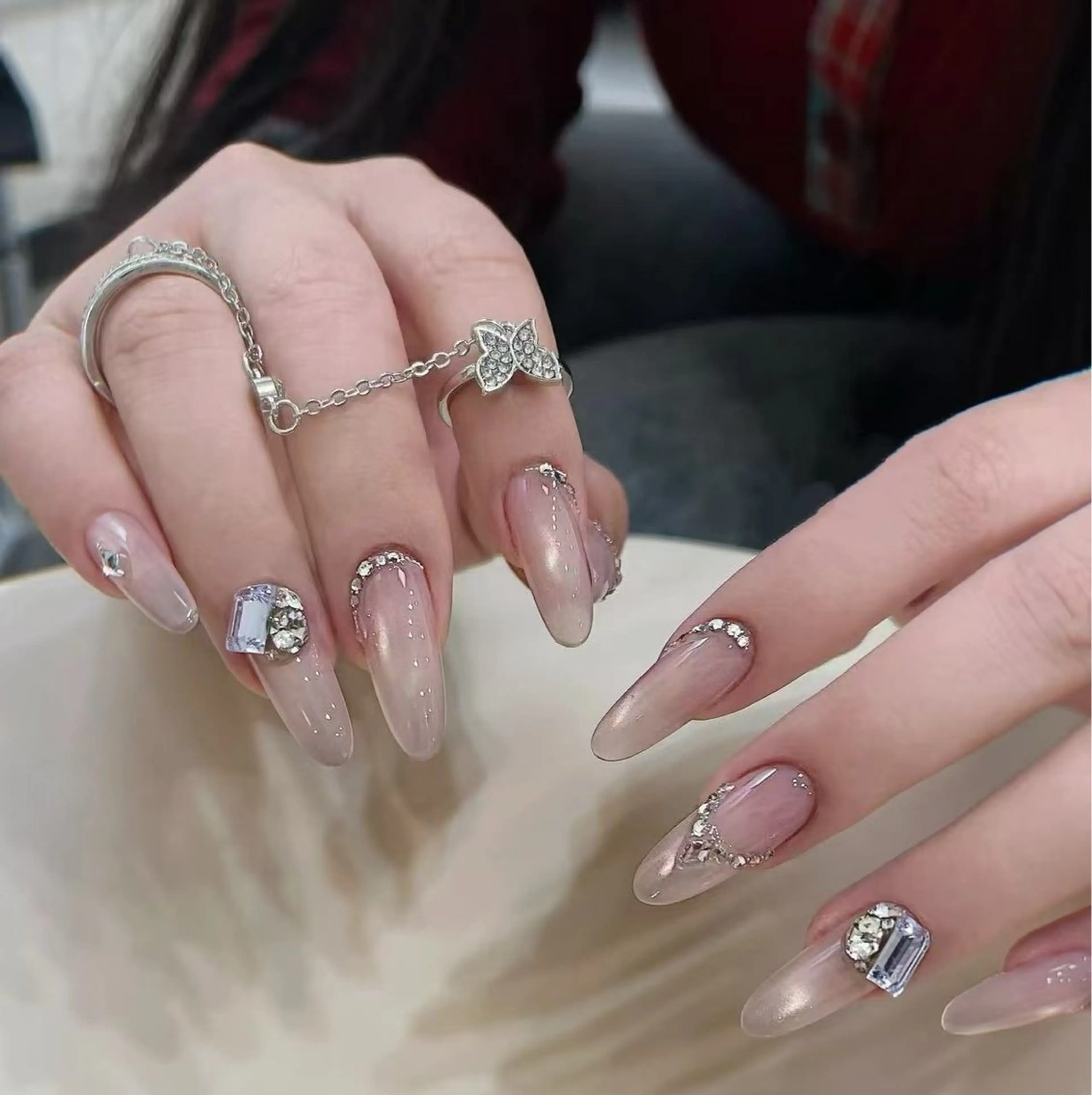 ネイル フラワーネイル フレンチネイル ジェルネイル ガラスフレンチ ハート ハンドネイル 相沢 さやかのネイルデザイン