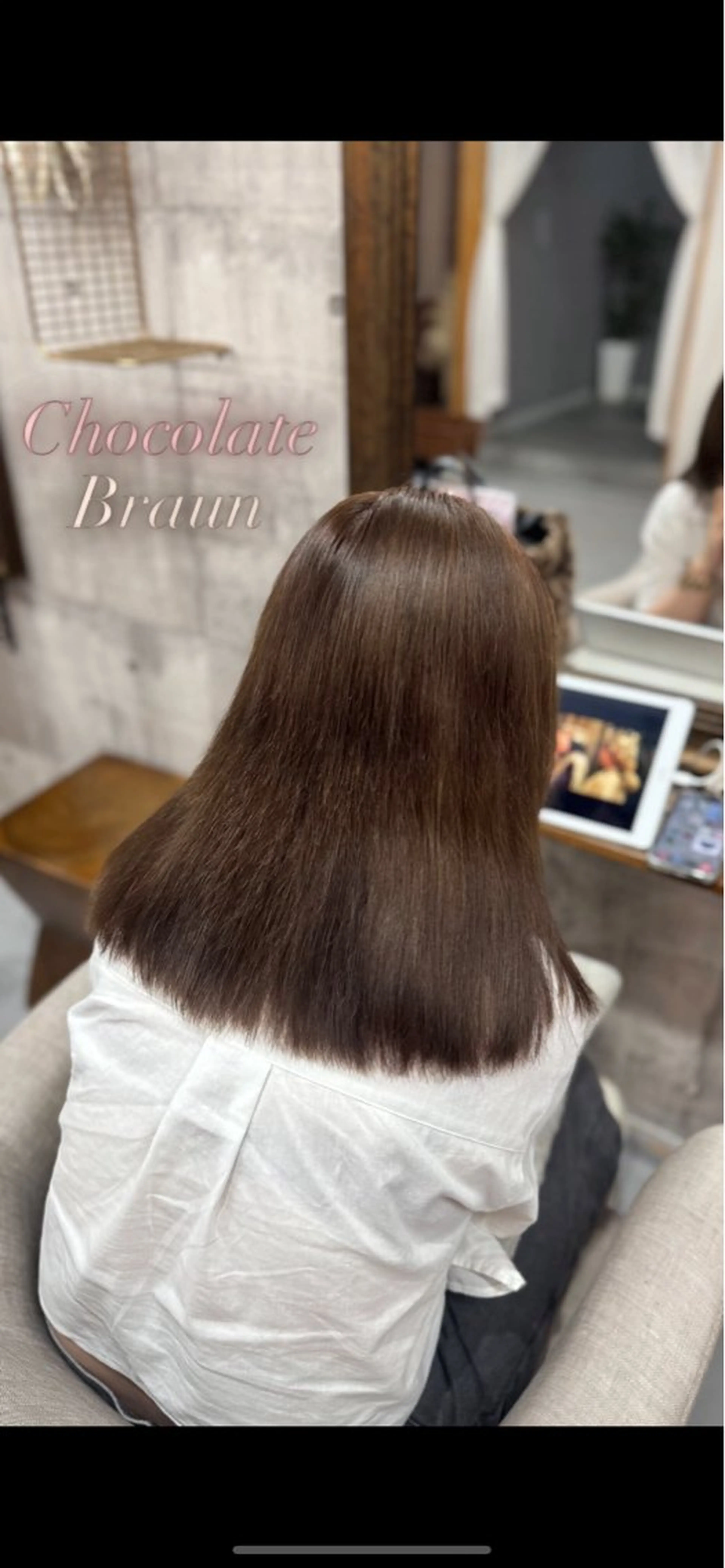 ミディアム カラー ブラウンカラー チョコレートブラウン hair salon空所属・赤木 雅のヘアスタイル