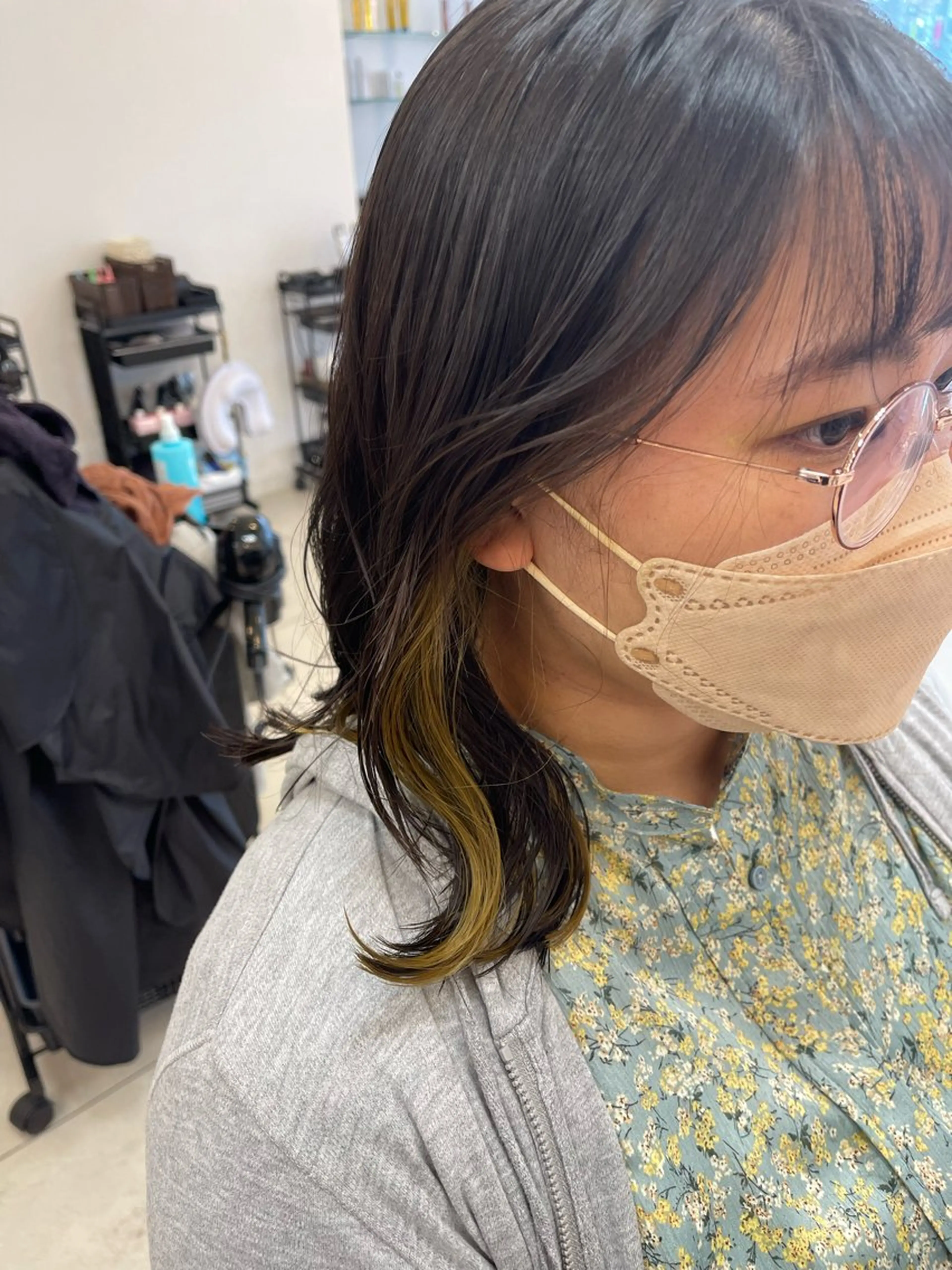 ミディアム カラー ブリーチ ケアブリーチ ダブルカラー インナーカラー イエローカラー ヘアカラー トリートメント SOYON西大寺店所属・ダブルカラー/ 髪質改善💎安藤のヘアスタイル