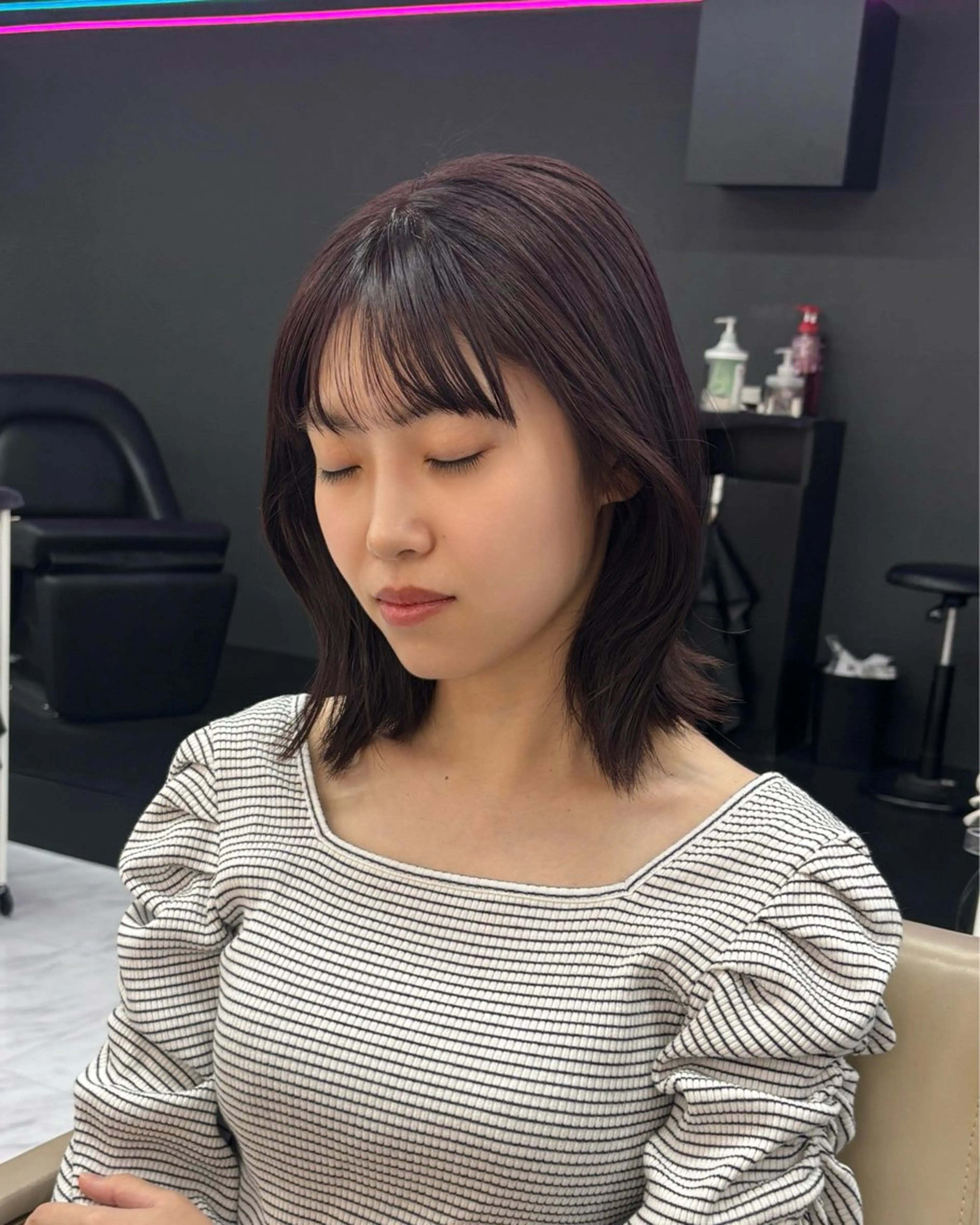 ミディアム カラー ブリーチ ラベンダーカラー ブリーチなしカラー ピンクカラー ヘアカラー 岡山 愛のヘアスタイル