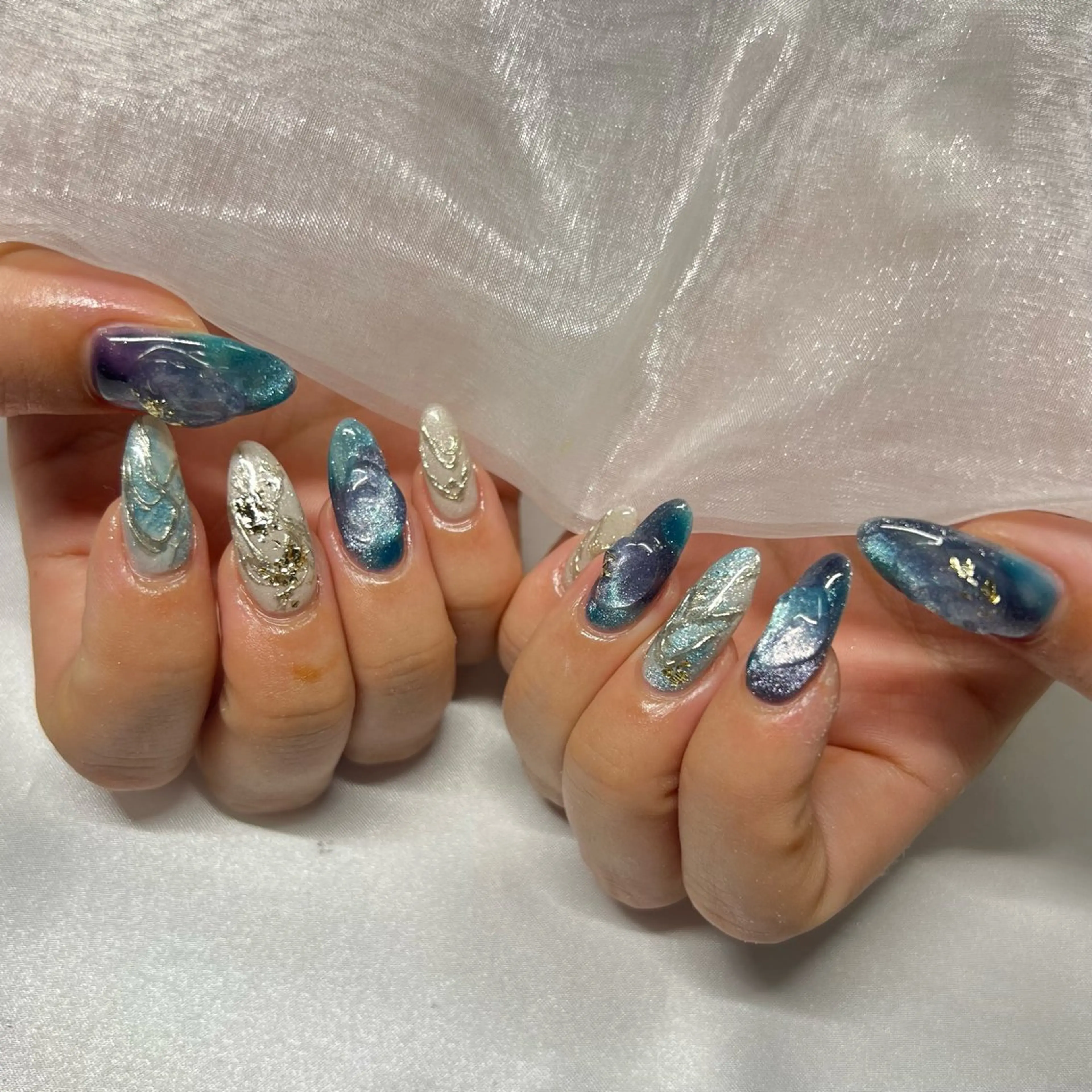 ネイル ジェルネイル 韓国ネイル ラメ(グリッター) マグネットネイル ミラーネイル ハンドネイル -nail salon-Reward所属・nail salon Rewardのネイルデザイン
