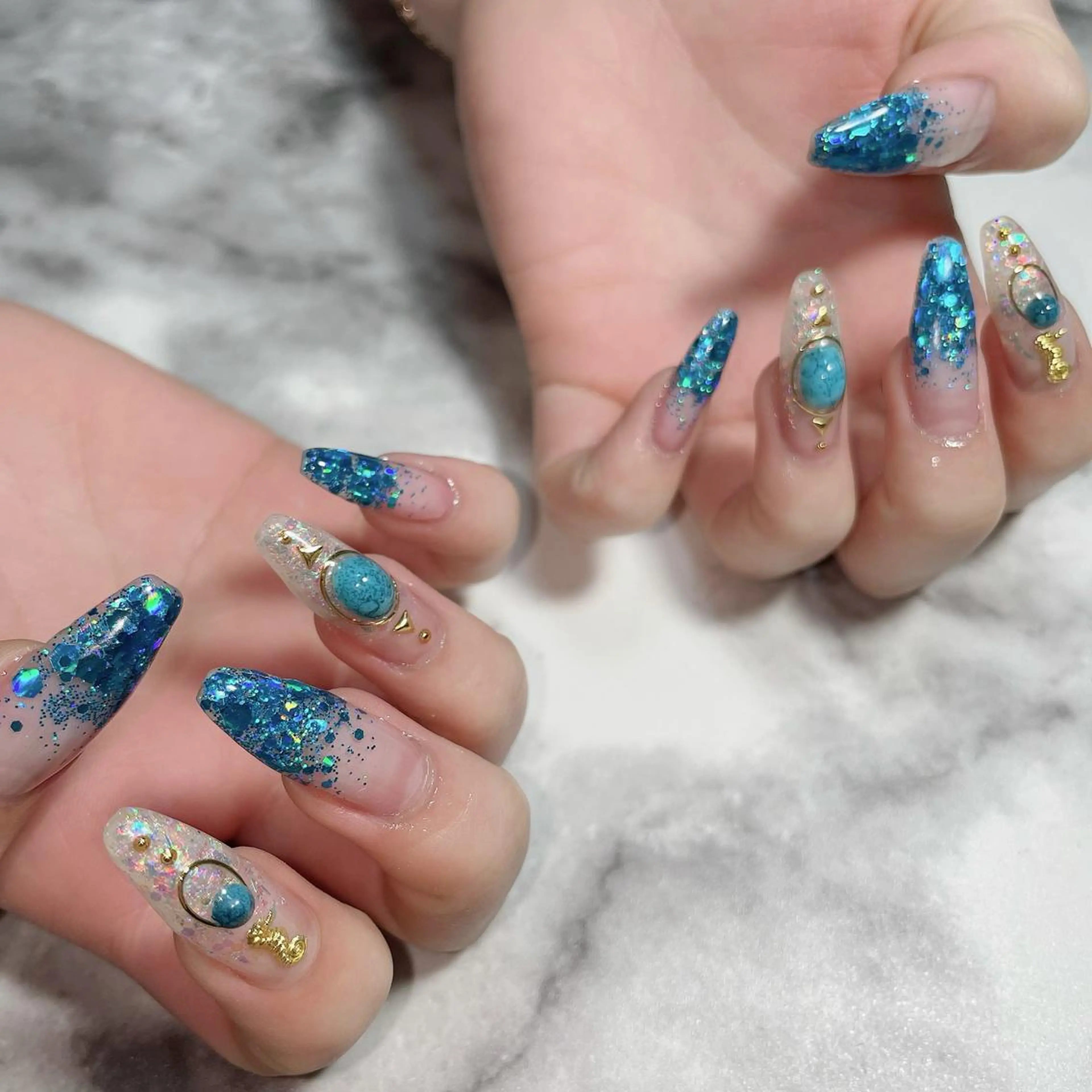 ネイル ロングネイル 夏ネイル ハンドネイル Kayo nailのネイルデザイン
