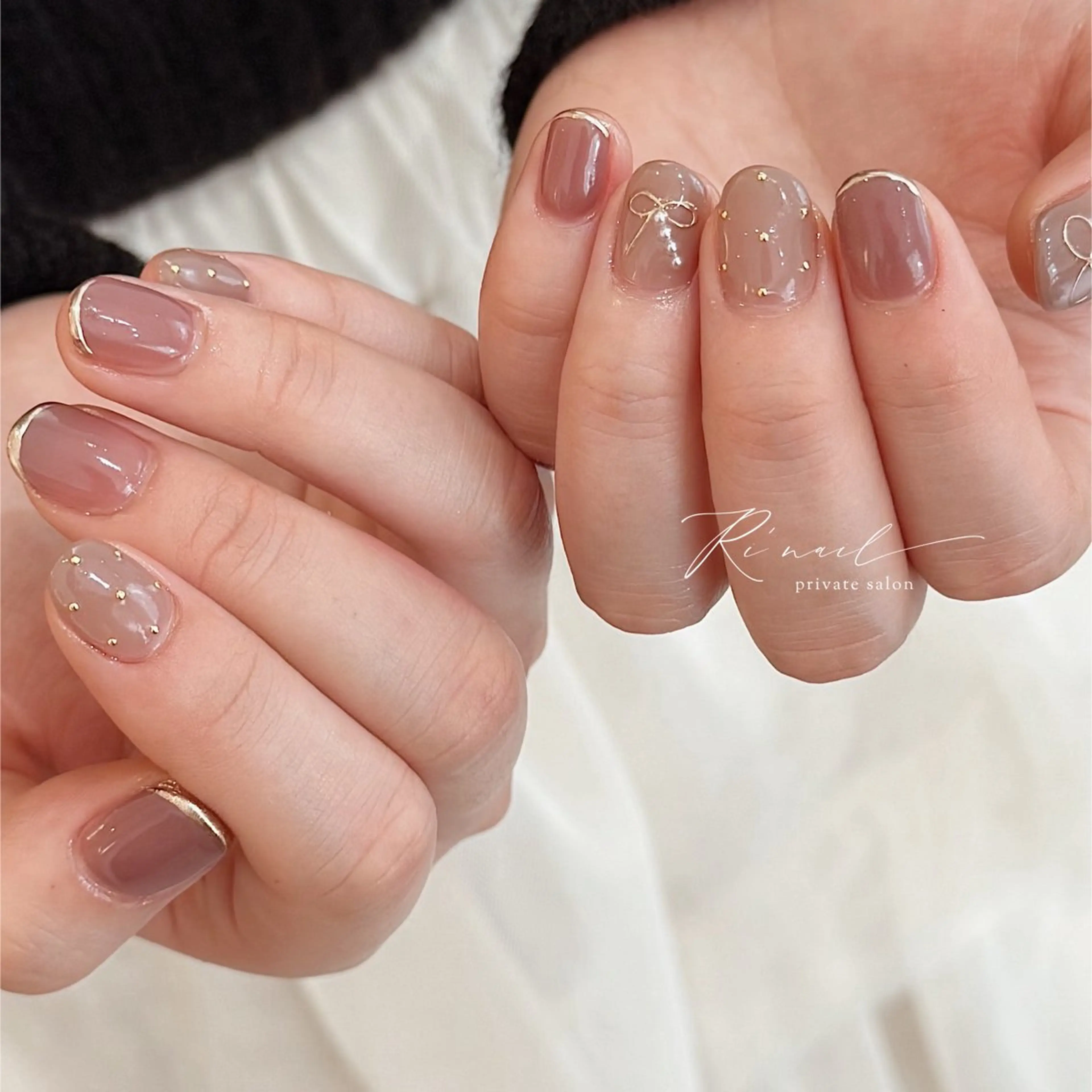 ネイル フレンチネイル ミラーネイル ピンク リボン ハンドネイル フットネイル ISHIWATA LINAのネイルデザイン