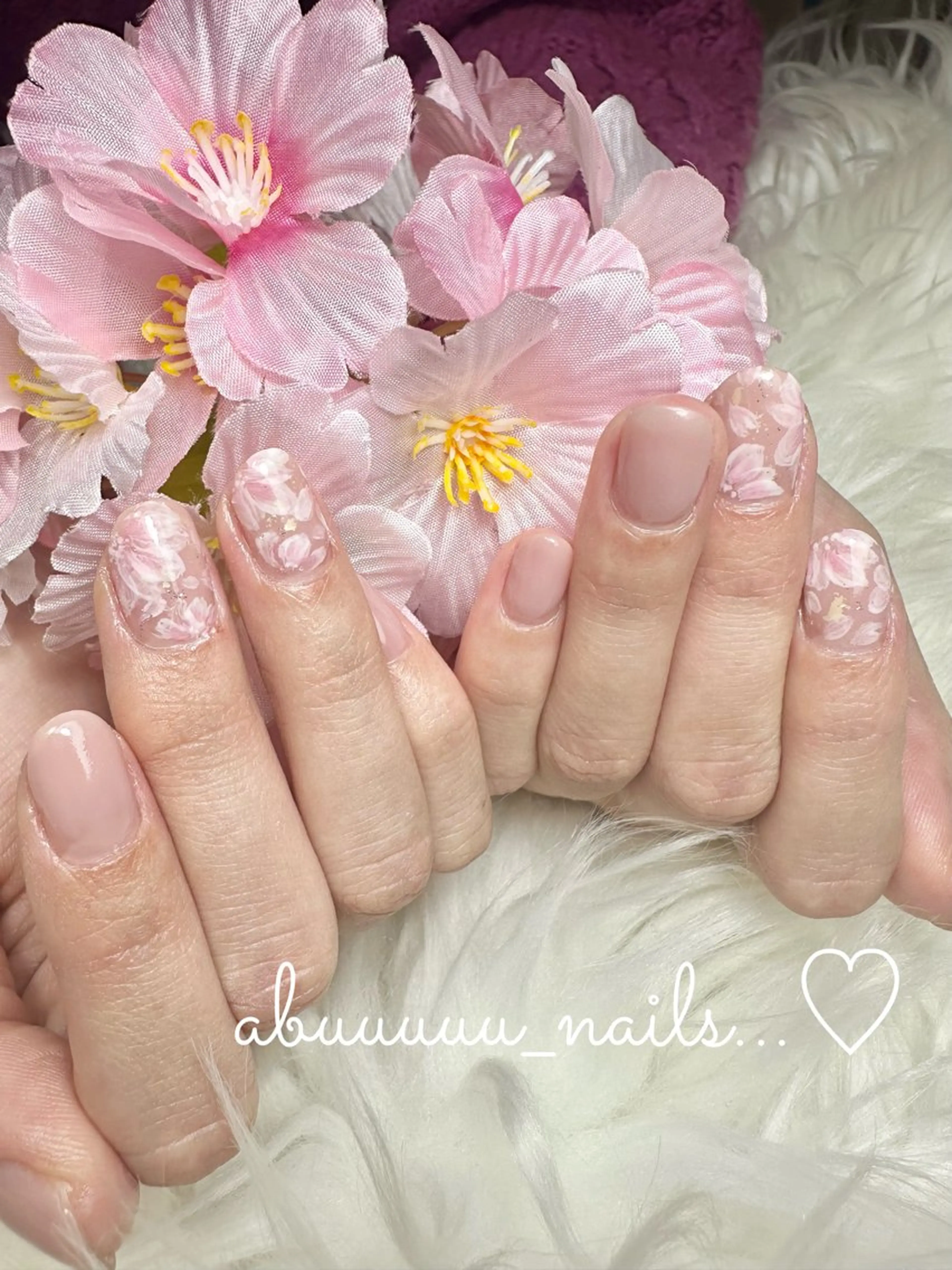 ネイル アートネイル 桜ネイル ピンク ハンドネイル abuuuuu nailsのネイルデザイン