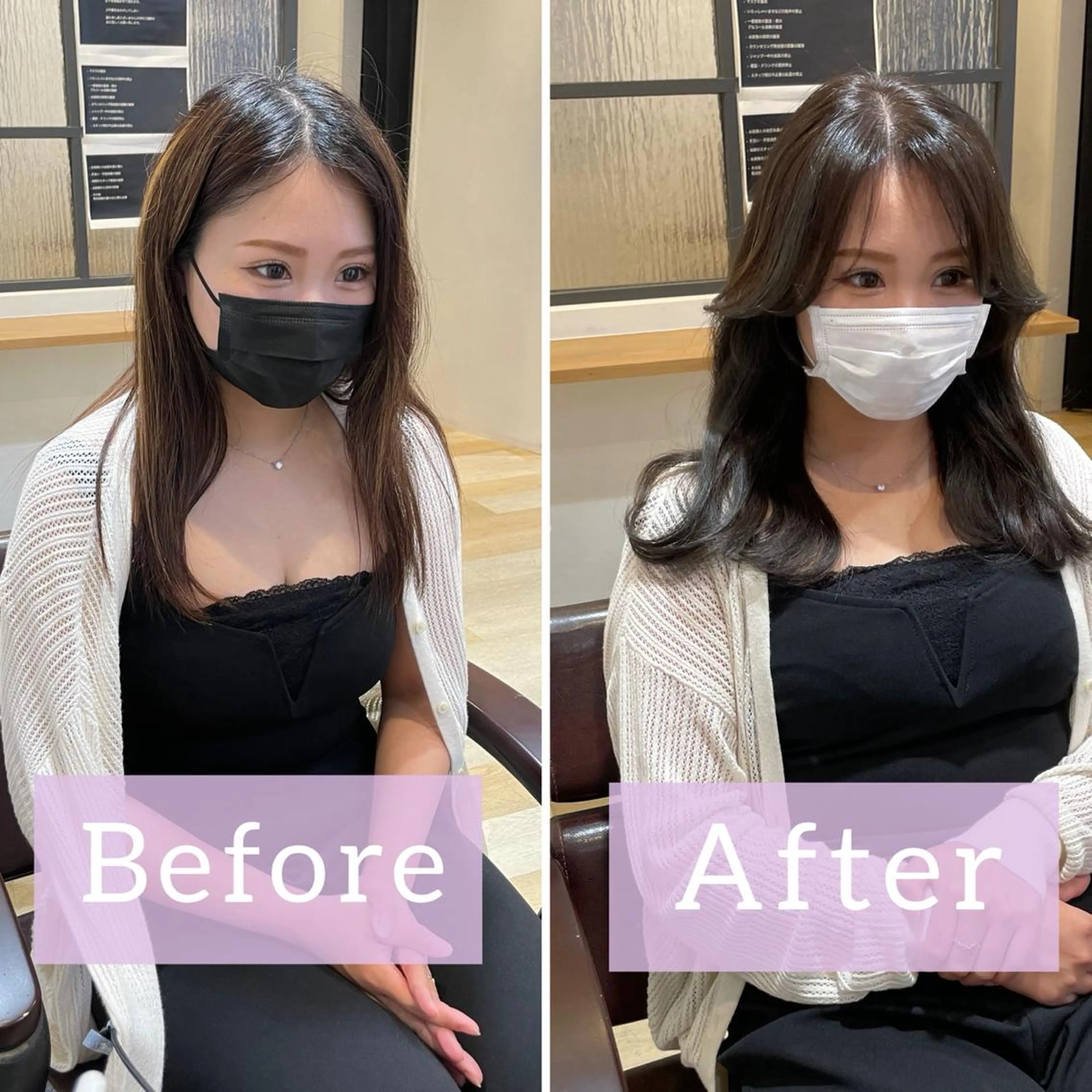 ミディアム くびれヘア 顔周りカット 韓国風ヘア カット ヘアカラー トリートメント LOMA🇰🇷 銀座クボタのヘアスタイル