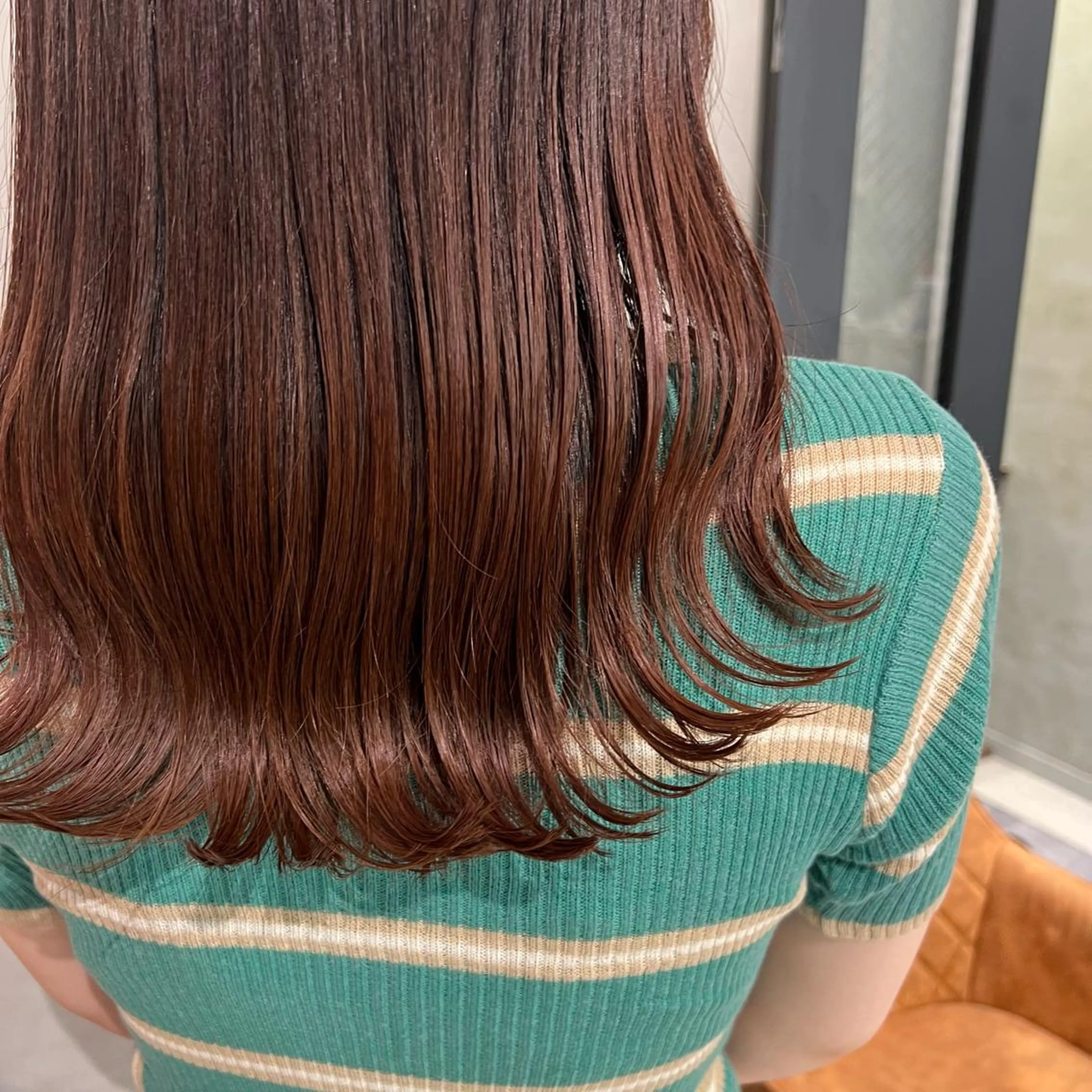 セミロング カラー ブラウンカラー オレンジ オレンジブラウン 🌹似合わせカラー/ 酸性縮毛🌹野本麗奈のヘアスタイル