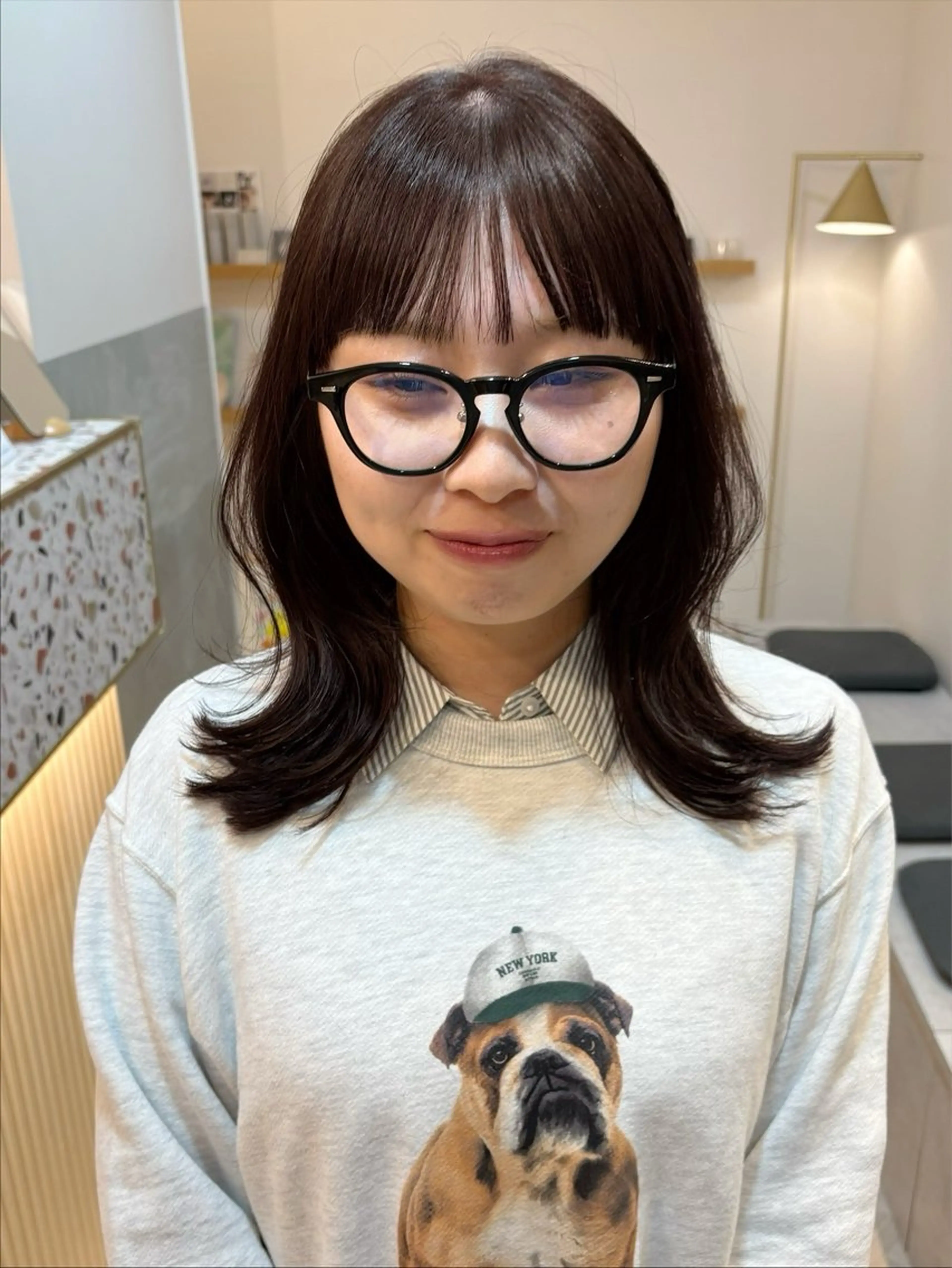 ミディアム カット ヘアカラー トリートメント 似合わせ/透明感 /レイヤー/りほ🤍のヘアスタイル