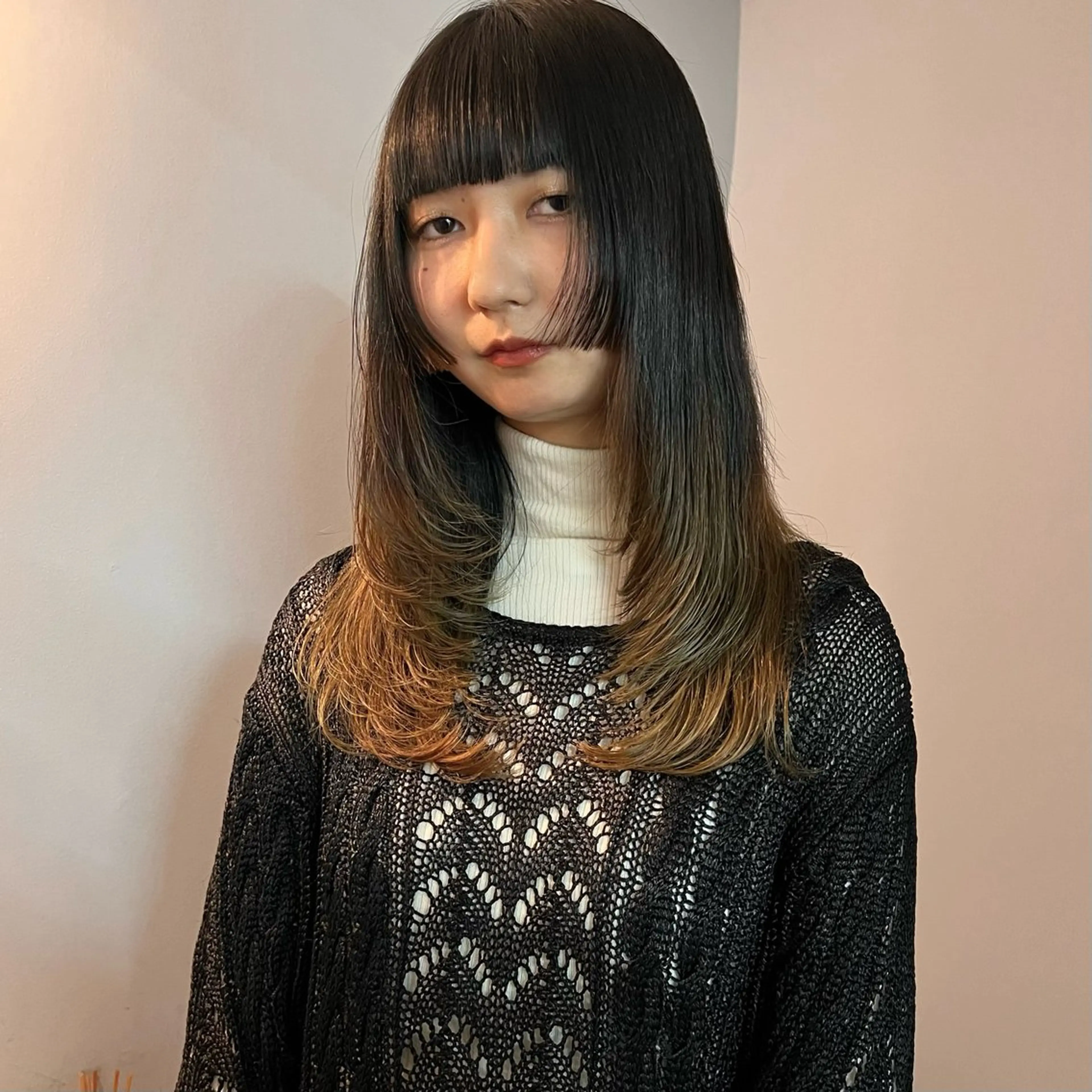 セミロング 顔周りカット 姫カット カット 舟橋耀/ブリーチカラ ー/レイヤーカットのヘアスタイル