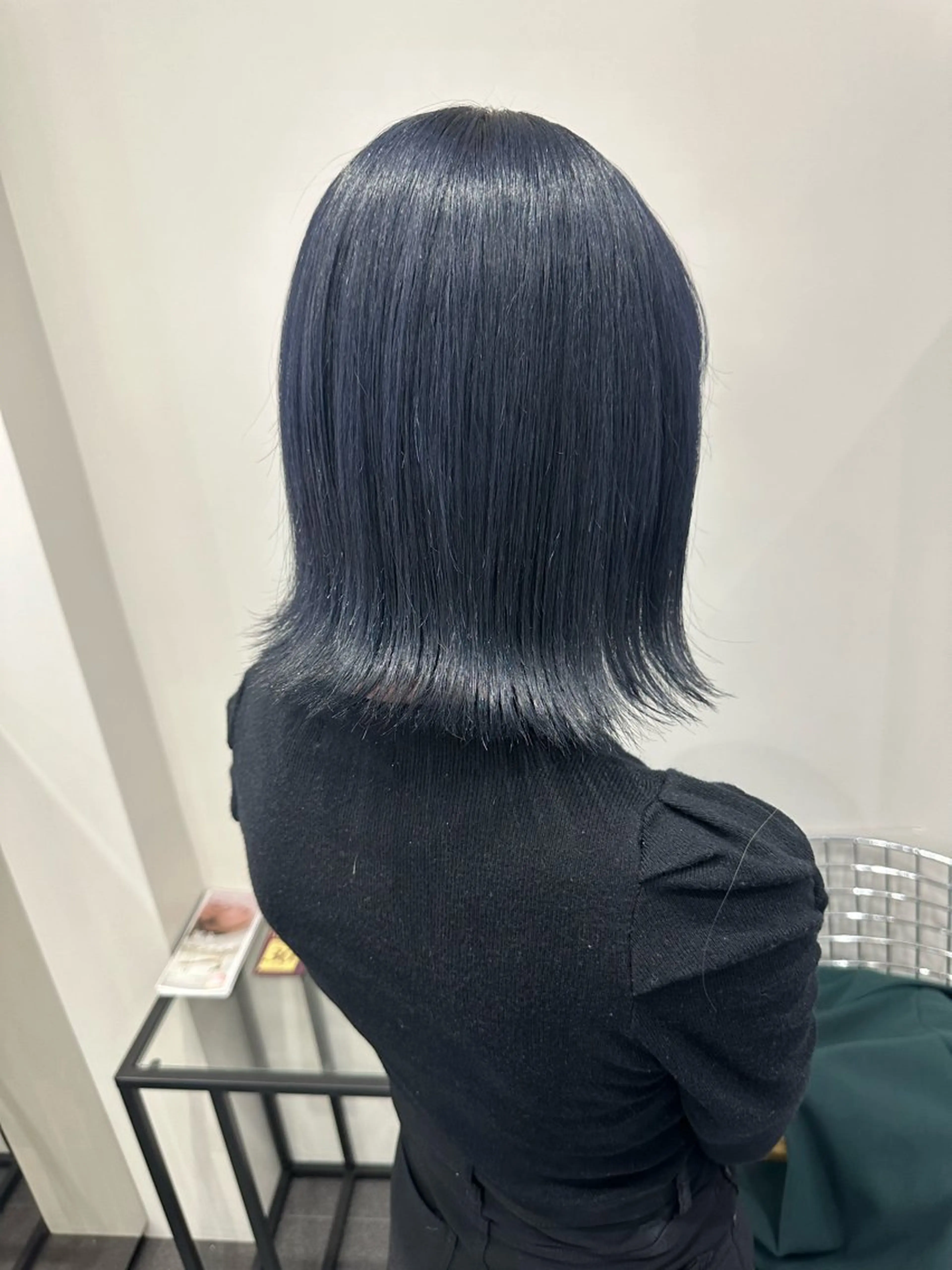 ミディアム カラー 黒髪 ブリーチ ブルーカラー ブルーブラック ネイビーカラー ヘアカラー 透明感/ブリーチ縮毛 /髪質改善/星野純一のヘアスタイル