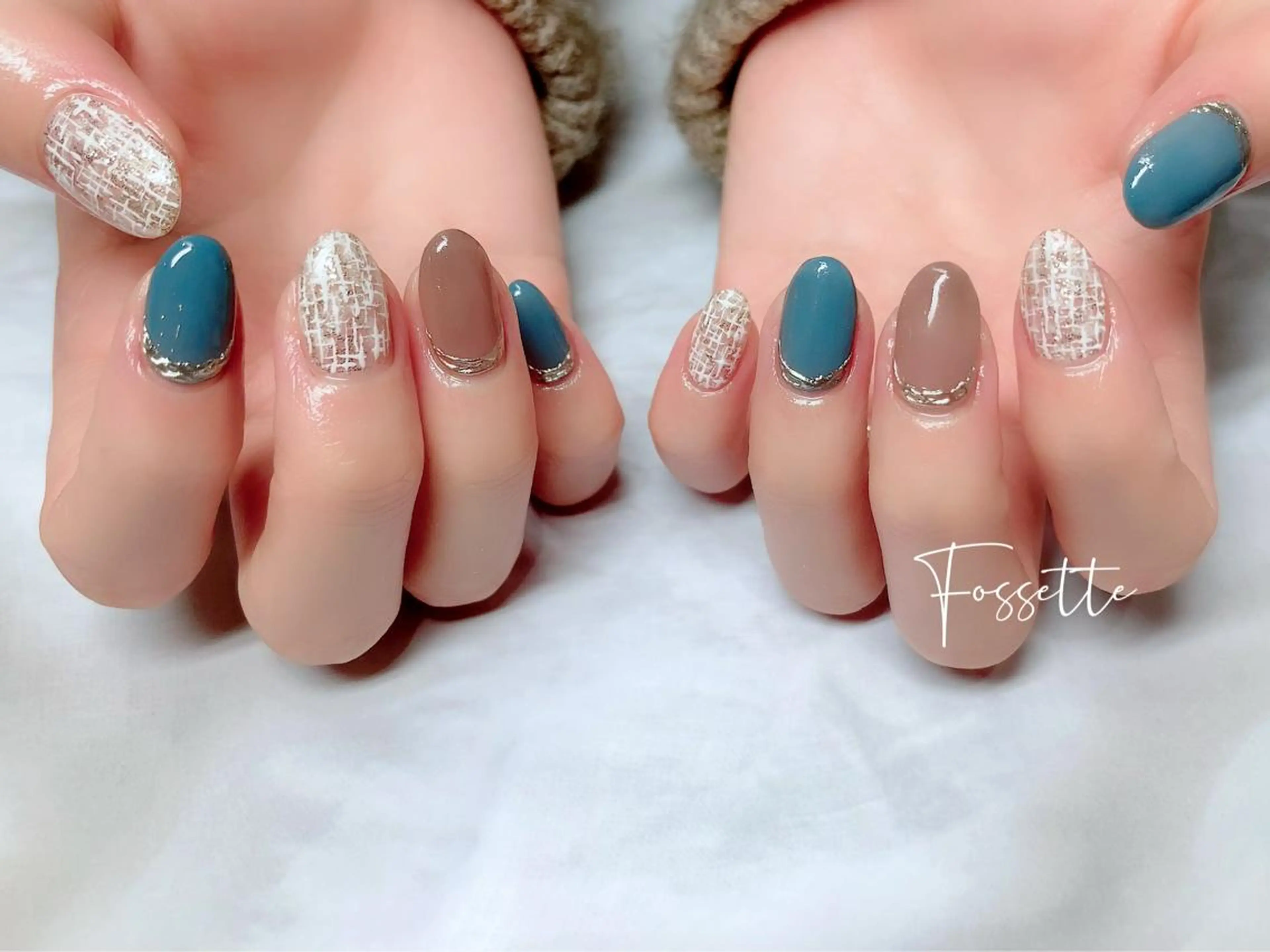ネイル ミラーネイル ツイードネイル 冬ネイル クリスマス ハンドネイル nailsalon Fossetteのネイルデザイン