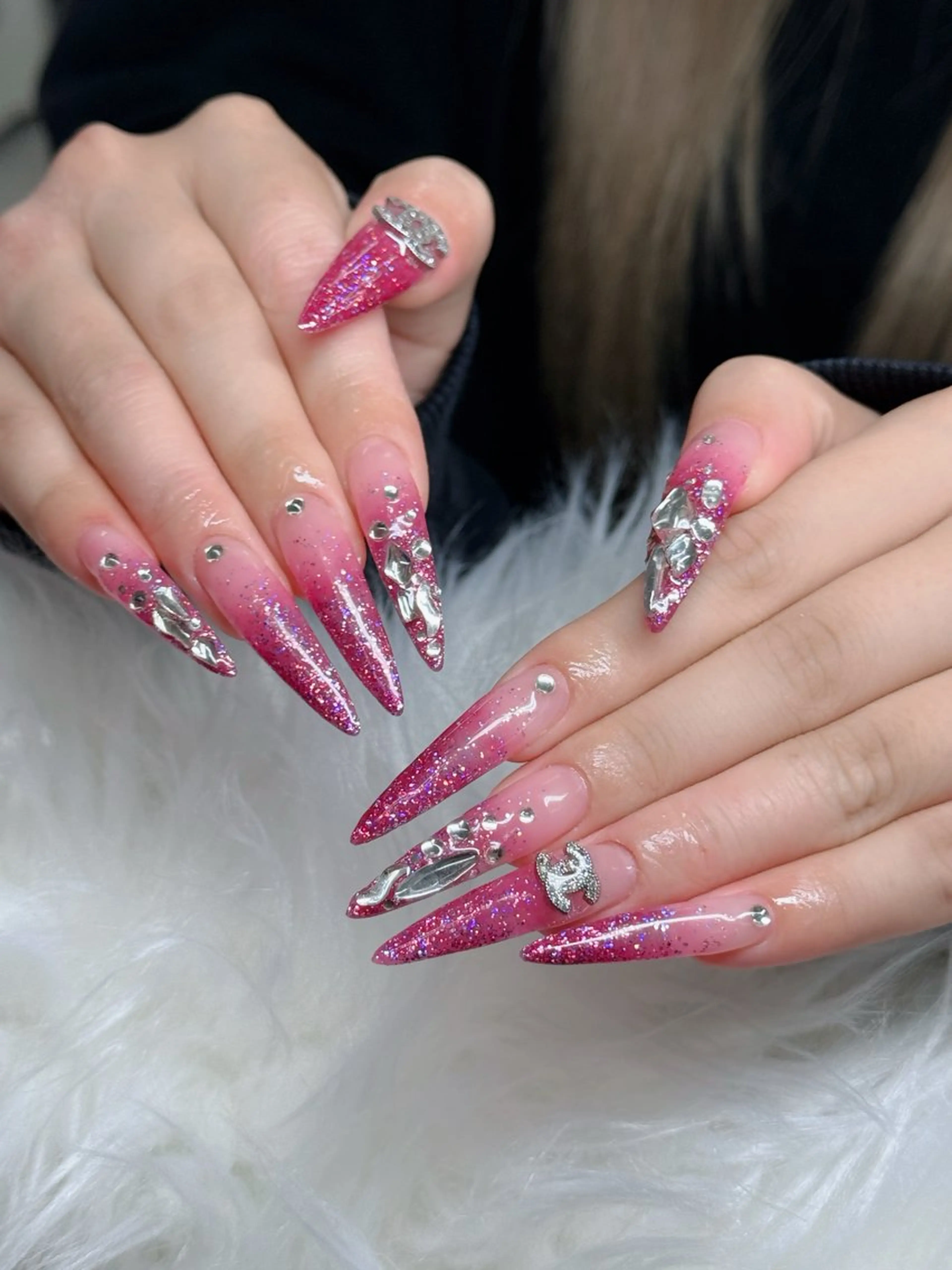 ネイル ロングネイル マグネットネイル リボン 夏ネイル スーパーロングネイル ハンドネイル Hani nailsalonのネイルデザイン