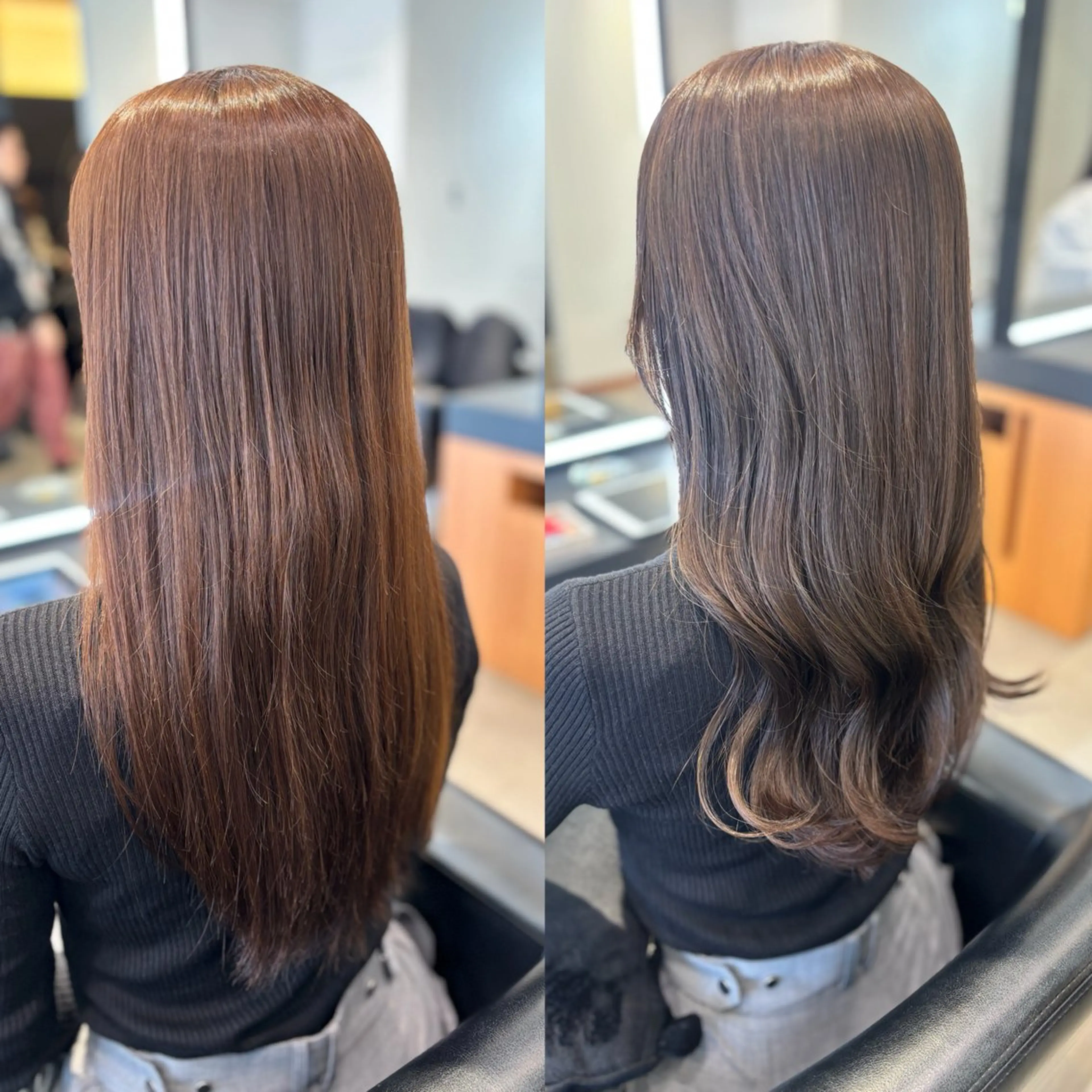 ロング カラー アッシュ ベージュカラー 透明感カラー グレージュ オレンジ カット ヘアカラー トリートメント RABU（ému） 伏見/髪質改善のヘアスタイル