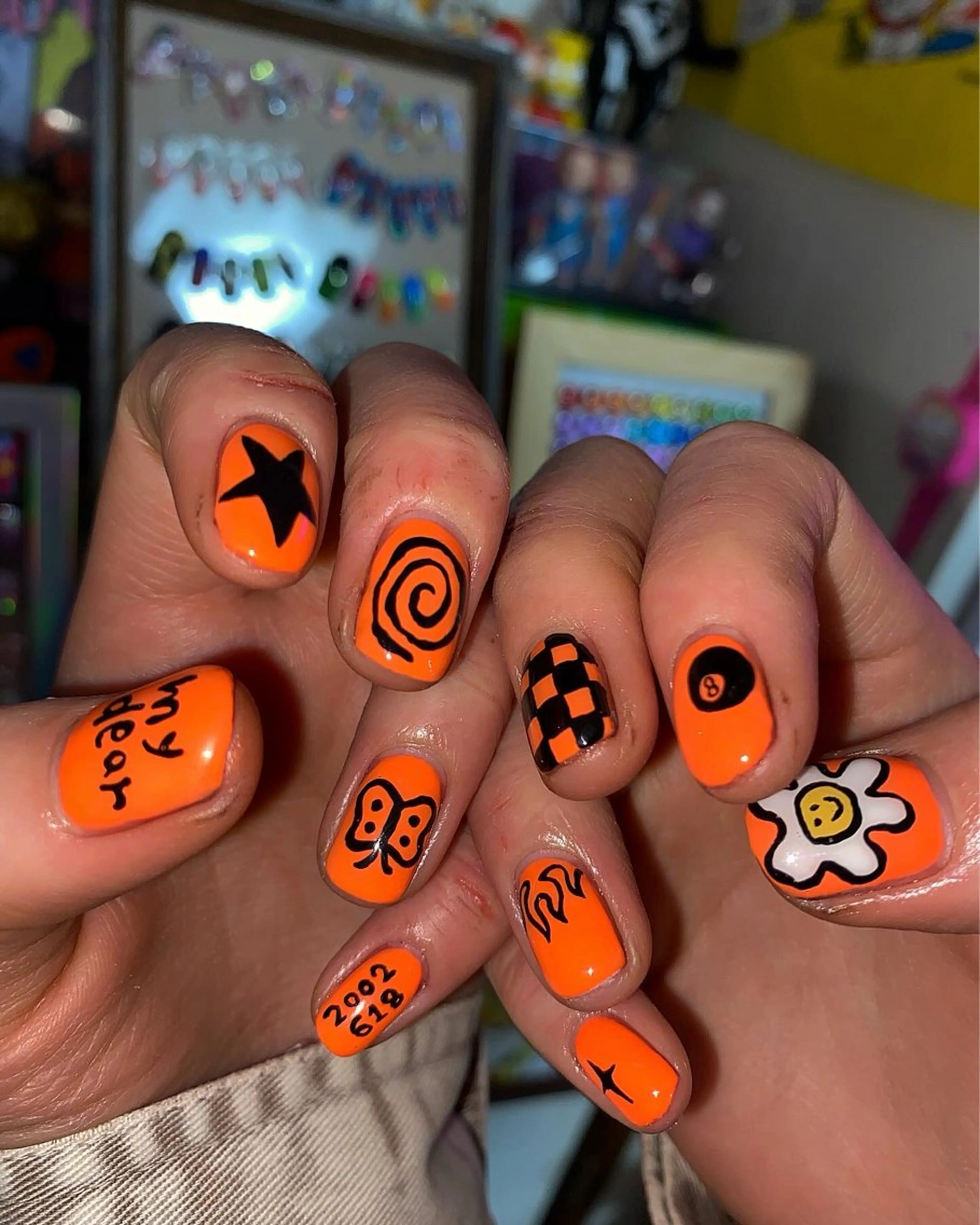 ネイル アートネイル オレンジ ショートネイル シンプルネイル 福の爪 🍒福山千晴のネイルデザイン