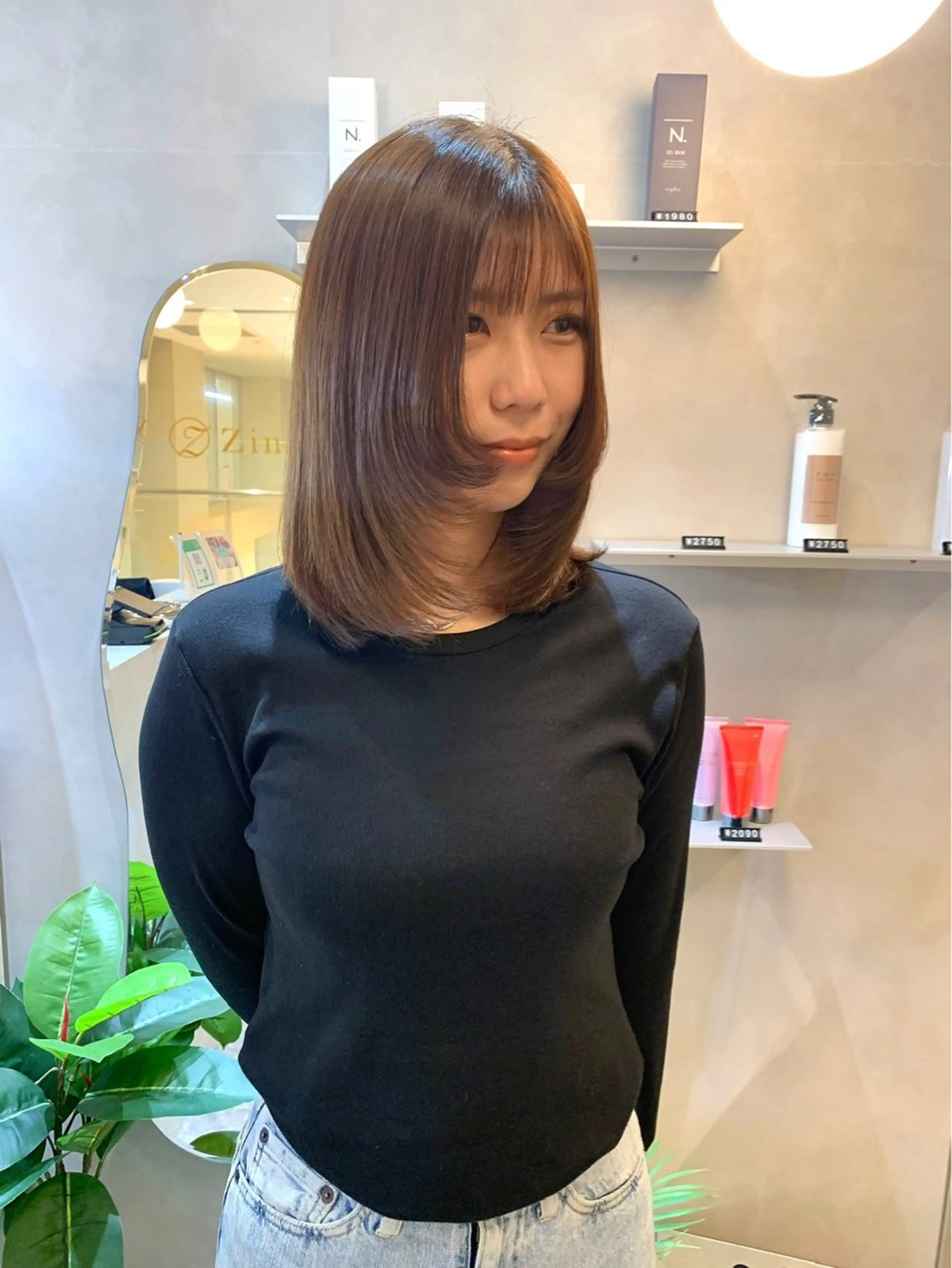 ミディアム ケアカラー ボブ 顔まわりレイヤー 髪質改善 タンバルモリ 韓国ヘア🇰🇷 松田光里のヘアスタイル